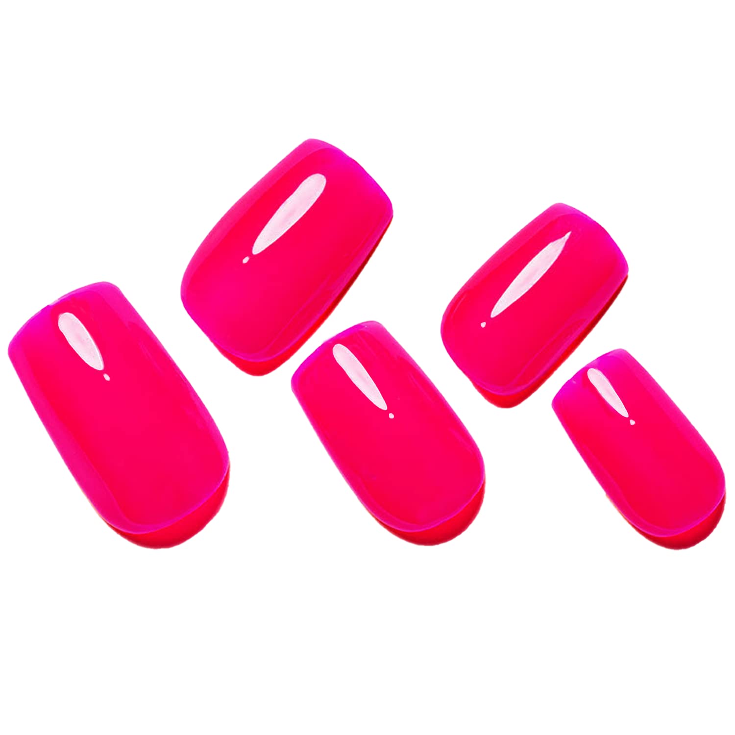 Glamermaid Short Press on Nails - Handmade Hot Pink Fake Nails with Medium Square Shape & UV Jelly Finish | Reusable Acrylic False Nail Kit with Glue for Women | Perfect for Parties, Weddings & Everyday Wear
