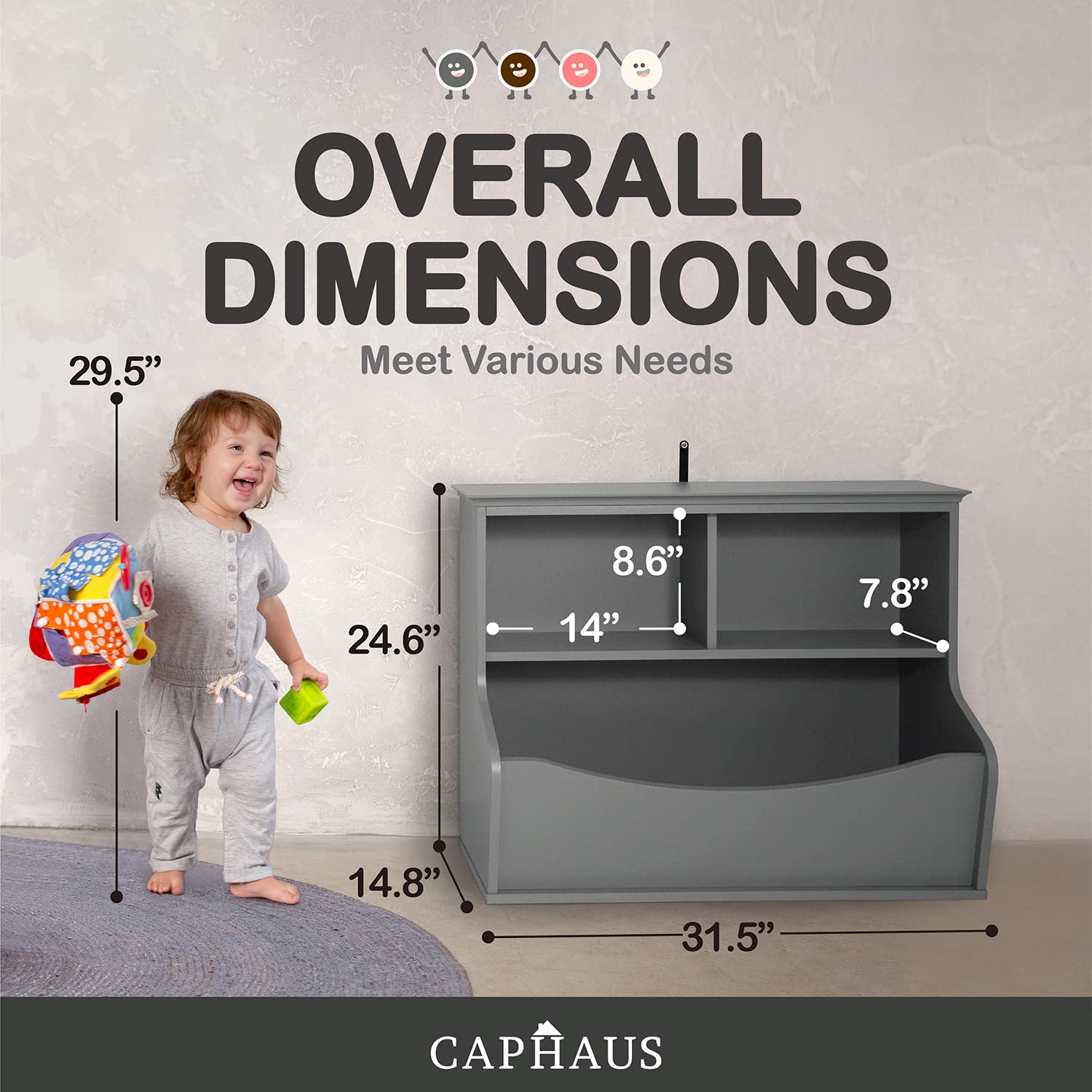 CAPHAUS Kids' Multifunctional Book and Toy Storage Cubby - Open Shelf Organizer for Nursery, Playroom, Closet - Home Organization Toy Bookcase | Perfect for Kids' Room, Daycare & Montessori Classroom Organization