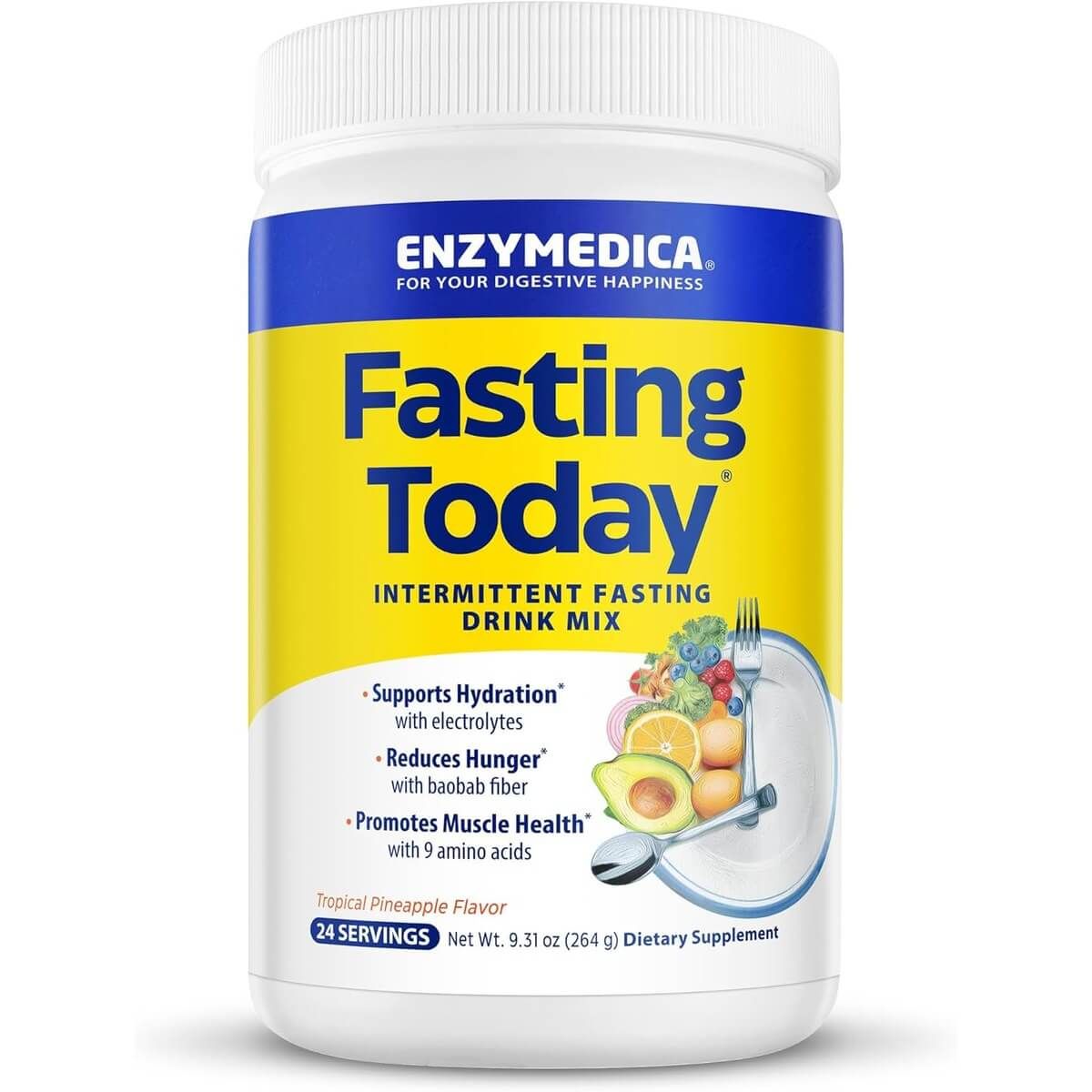 Enzymedica Fasting Today 264g Topical Pineapple Flavor Supplement - Supports Intermittent Fasting & Digestive Health | Ideal for Weight Management & Detox
