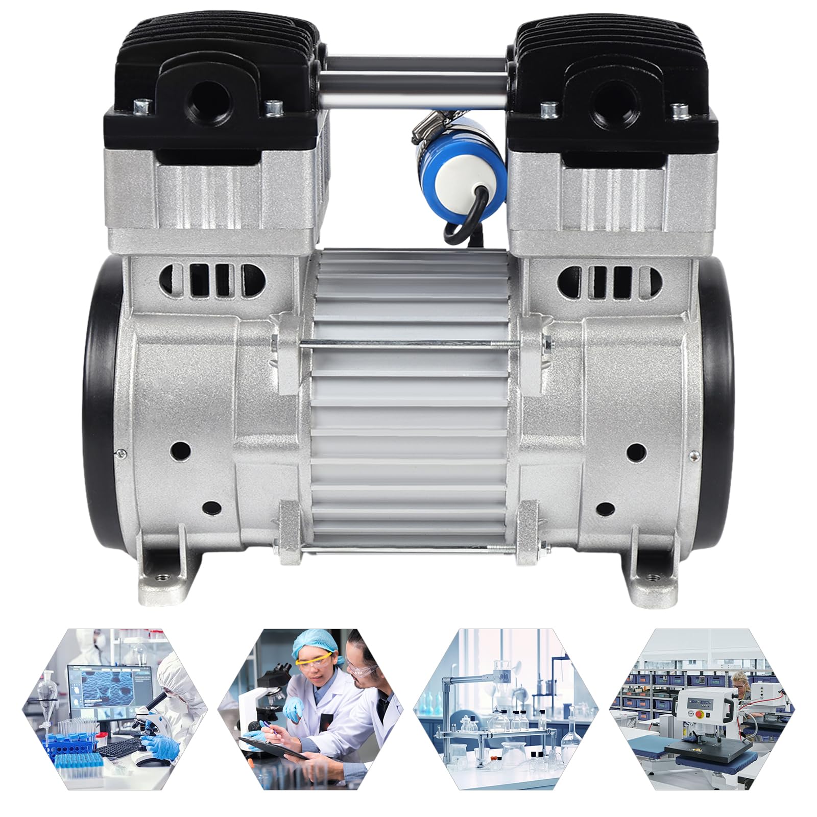 Oil-Free Vacuum Pump 7CFM, 1100W Industrial Air Compressor - Quiet High Vacuum Piston Pump, Fully Automatic, 110V - Ideal for HVAC, Automotive, and Laboratory Applications
