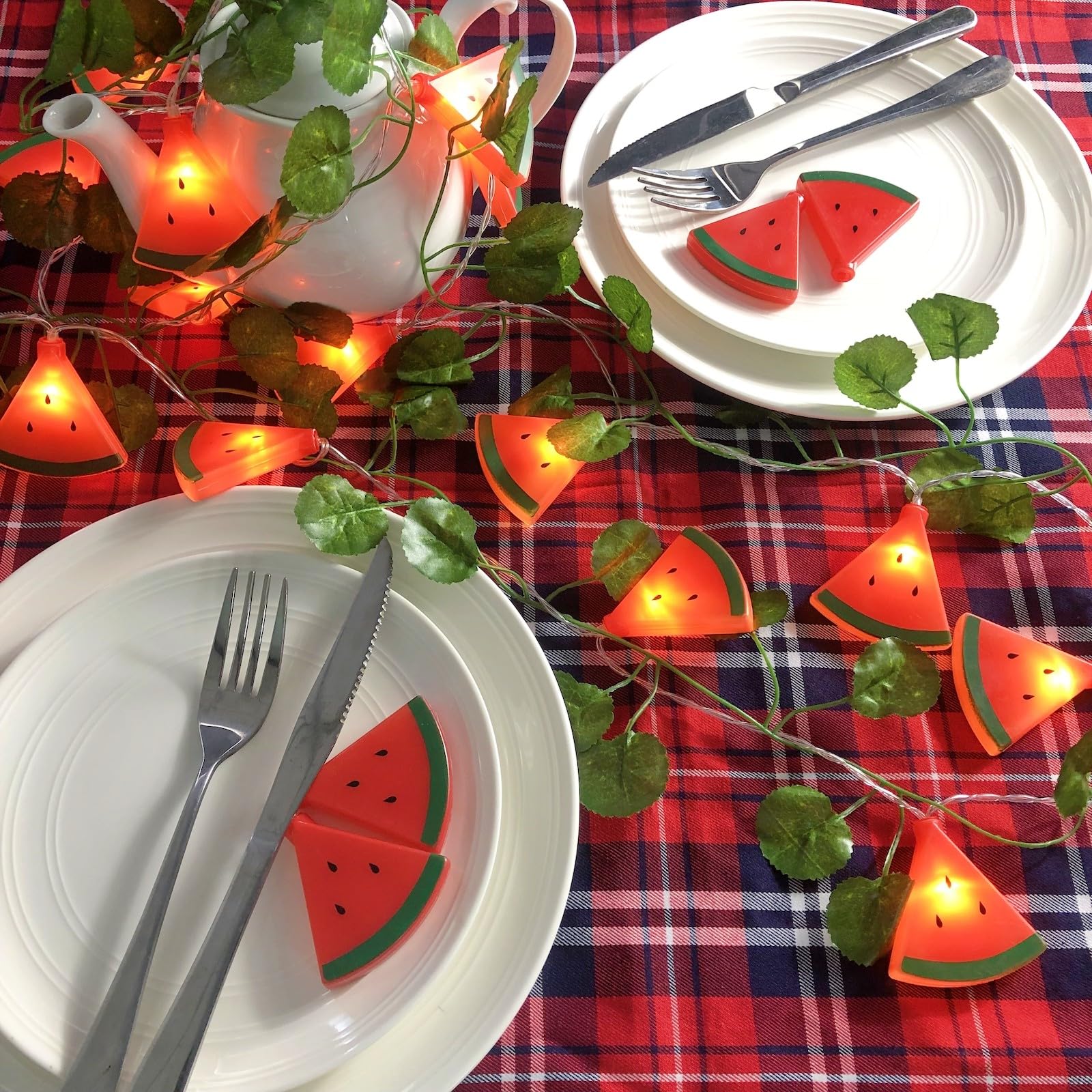 20 LED Watermelon String Lights Battery Powered - 19.7ft Fairy Lights for Wedding, Home, Birthday, Christmas Decorations (40 LED, Watermelon with Leaf) - Perfect for Indoor Outdoor Parties, Garden, Patio & Bedroom Decor