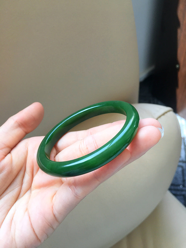 Natural Jade Bangle Bracelet - 57.2mm Inner Diameter Nephrite Jade Bangle (NBE006) - Perfect for Meditation, Yoga & Spiritual Healing