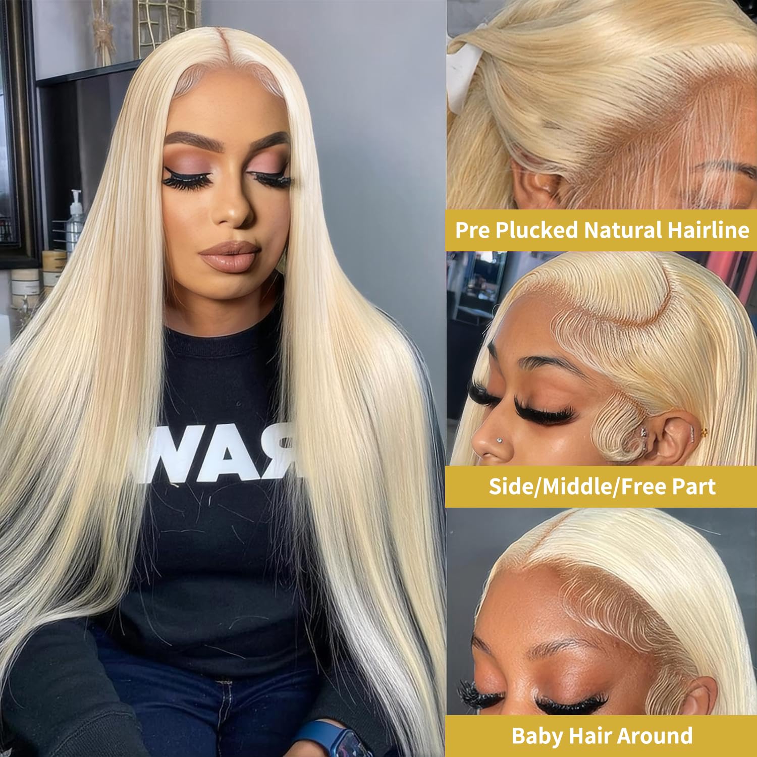 613 13x6 HD Lace Front Wig Human Hair - 32 Inch Straight Blonde Wigs for Women | Glueless Pre-Plucked Bleached Knots | Natural Look for Daily Wear, Parties & Special Occasions