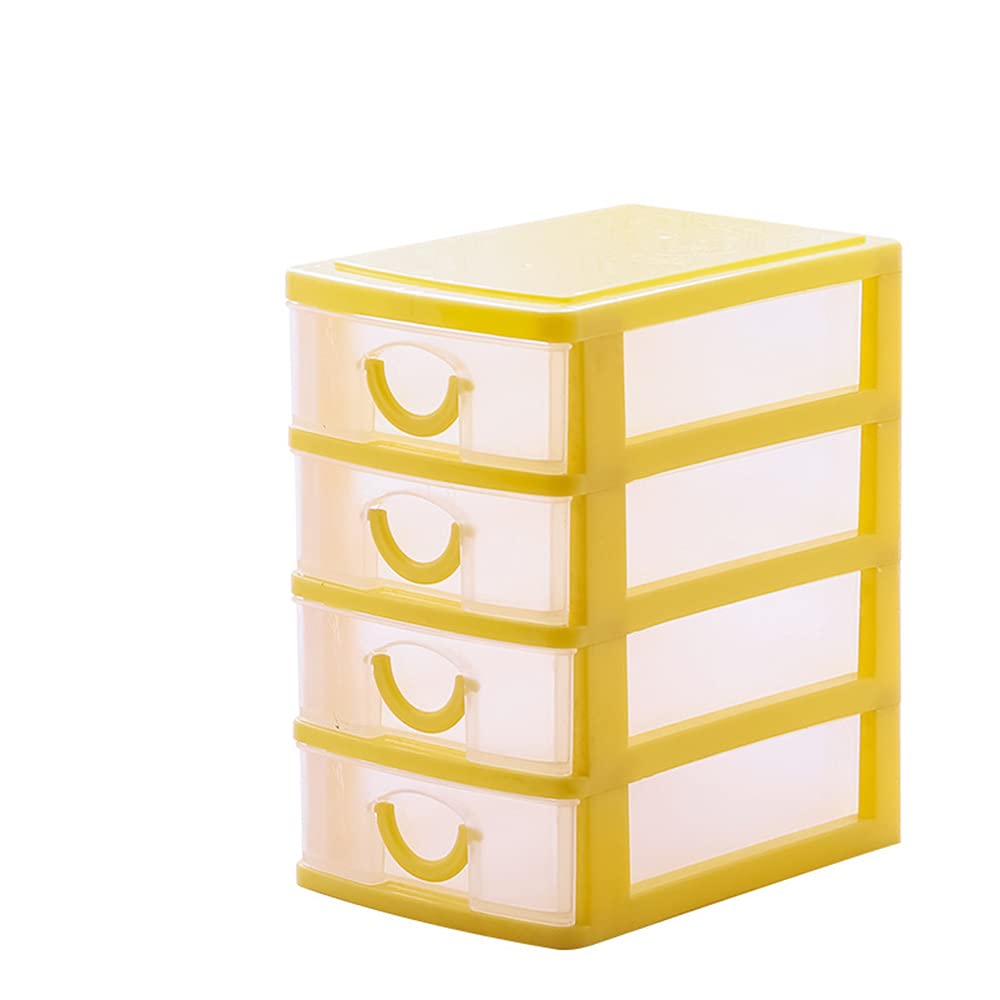 Mini Desktop Drawer Organizer - 4-Layer Plastic Storage Box for Cosmetics & Office Supplies | Removable Multi-Purpose Drawer Case (Yellow) | Perfect for Makeup, Stationery & Small Item Organization