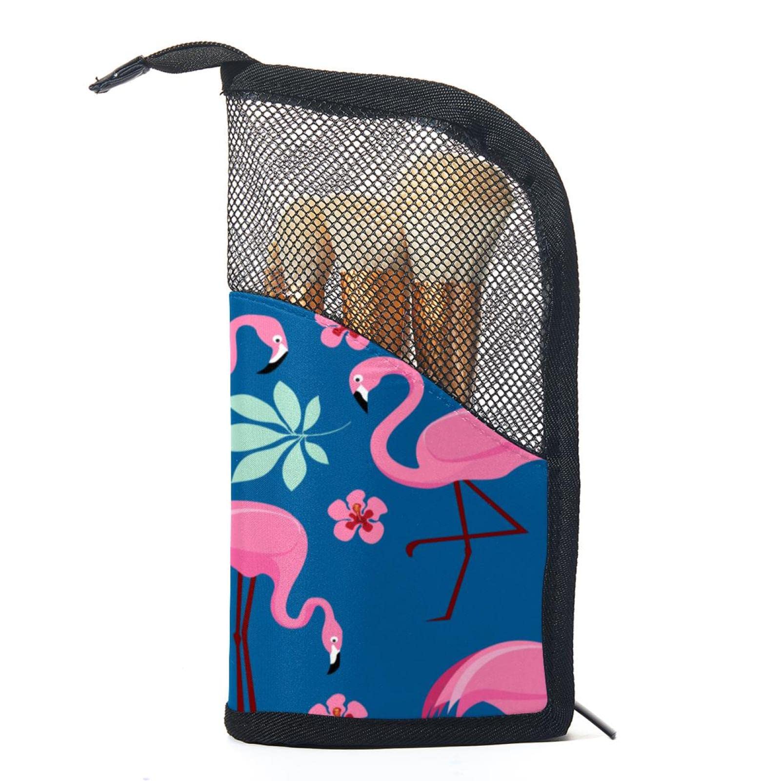 Premium 12-Piece Makeup Brush Organizer Bag - Flamingo Tropical Palm Leaf Design, Portable Cosmetic Brush Holder Case for Travel & Home Storage | Perfect for Makeup Artists & Beauty Enthusiasts