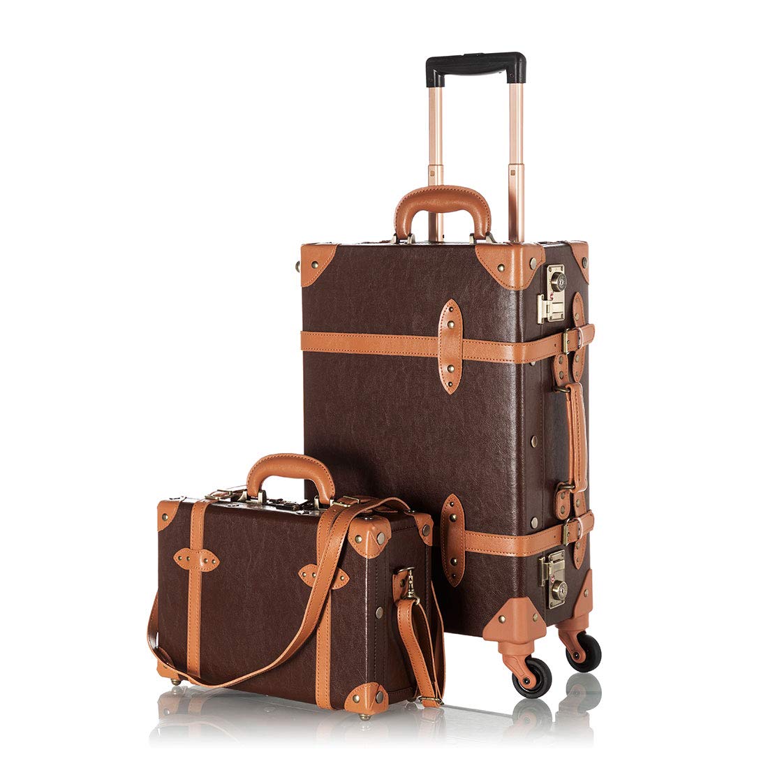 Vintage 2-Piece Luggage Set with TSA Lock & Spinner Wheels - Carry On Suitcase for Women in Cocoa Brown | Perfect for Business Travel, Weekend Getaways & Airplane Trips