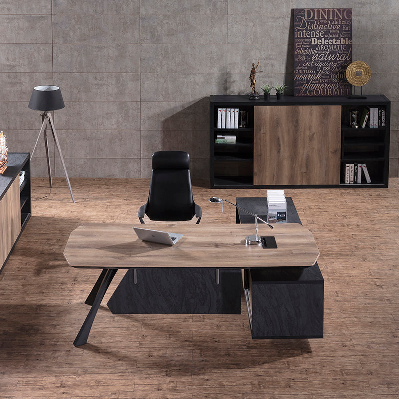EASTON Executive Desk with Left Return 2.2m to 2.4m - Warm Oak & Black Finish - Modern Office Desk for Home & Business Workspaces