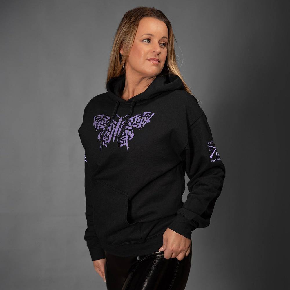 Women's 2A Butterfly Print Hoodie - Black | Soft Fleece Pullover Sweatshirt for Casual Wear & Outdoor Activities