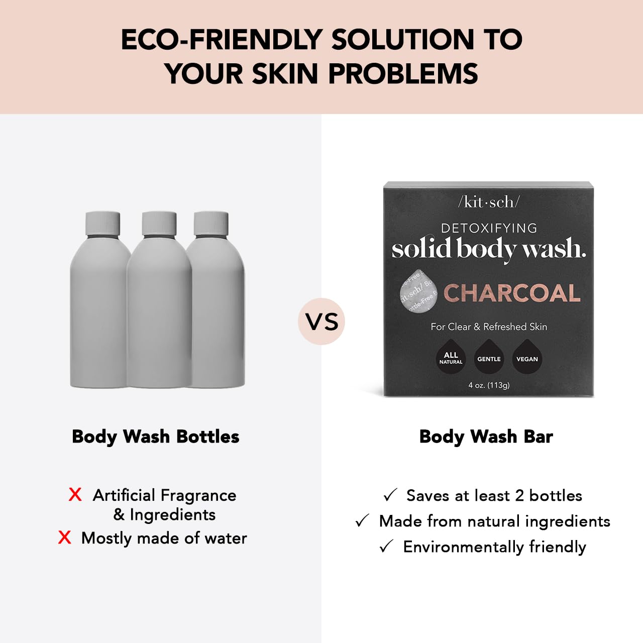 Organic Coconut Oil Conditioner Bar & Detoxifying Charcoal Body Wash Bar Set - Natural Hair and Skin Care for Dry Scalp & Acne - Eco-Friendly Travel Toiletries for Camping & Gym