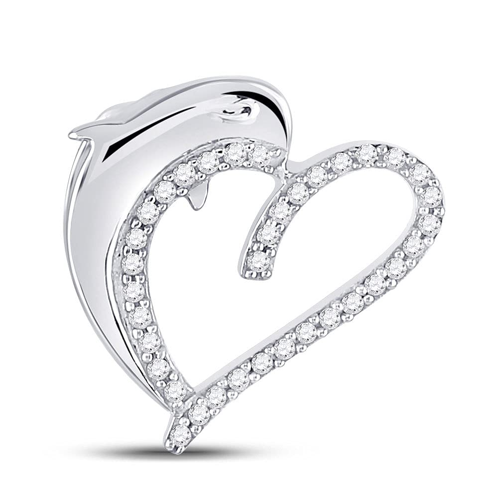 10K White Gold Women's Round Diamond Heart Dolphin Pendant Necklace - 1/5 CTTW - Perfect for Valentine's Day, Anniversary & Birthday Gifts