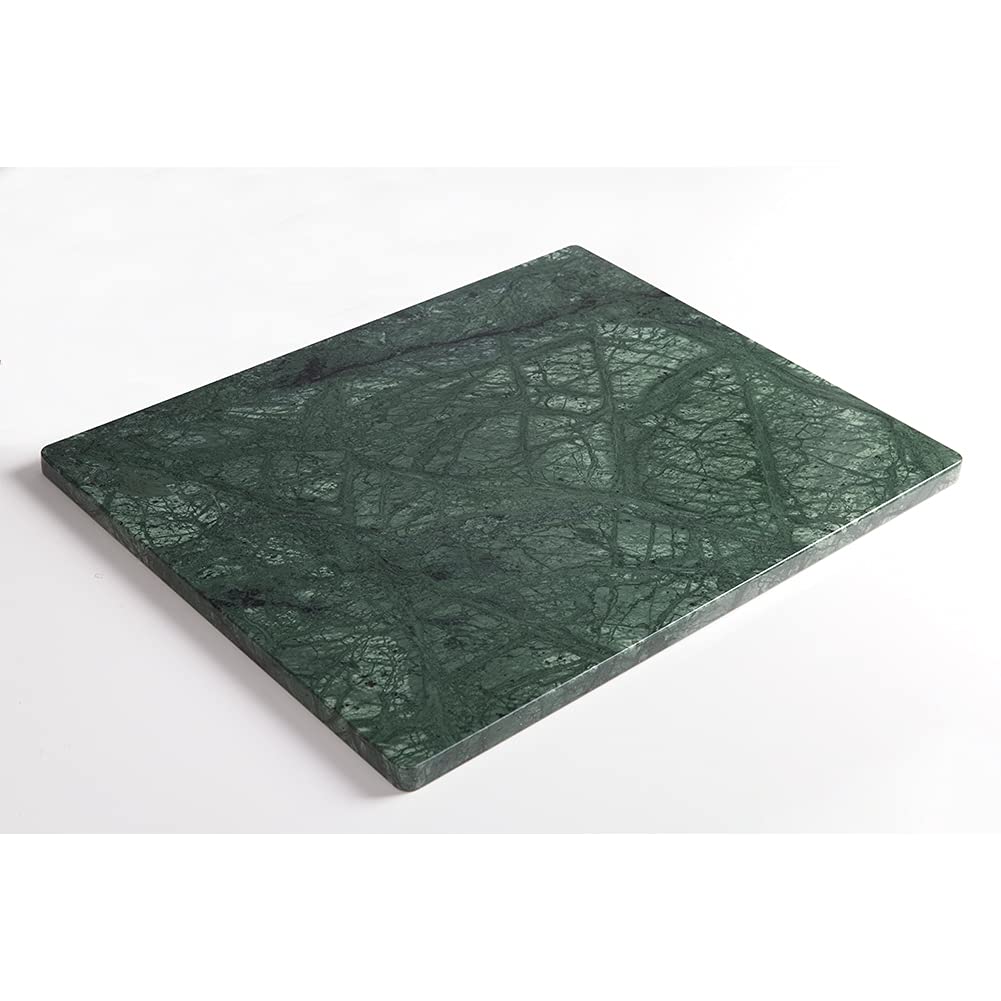 Premium Natural Green Marble Pastry Board - 16x12x0.5 Inch Handcrafted Cheese & Chocolate Tempering Slab with Non-Slip Feet - Perfect for Baking, Charcuterie & Kitchen Decor