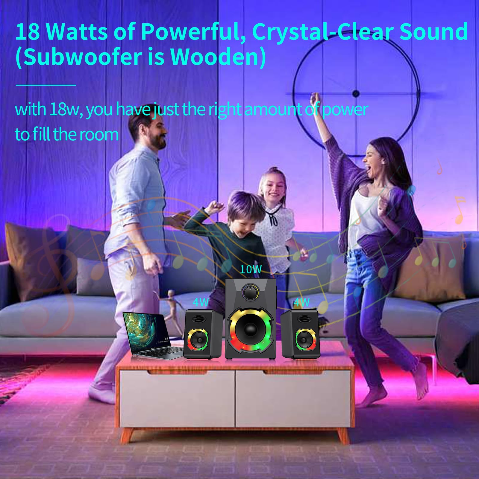 OROW 18W 2.1 PC Gaming Speakers with Subwoofer, RGB Lighting, SD/USB Play, Multimedia System for Desktop, Laptop, Home Theater (S215&Black)