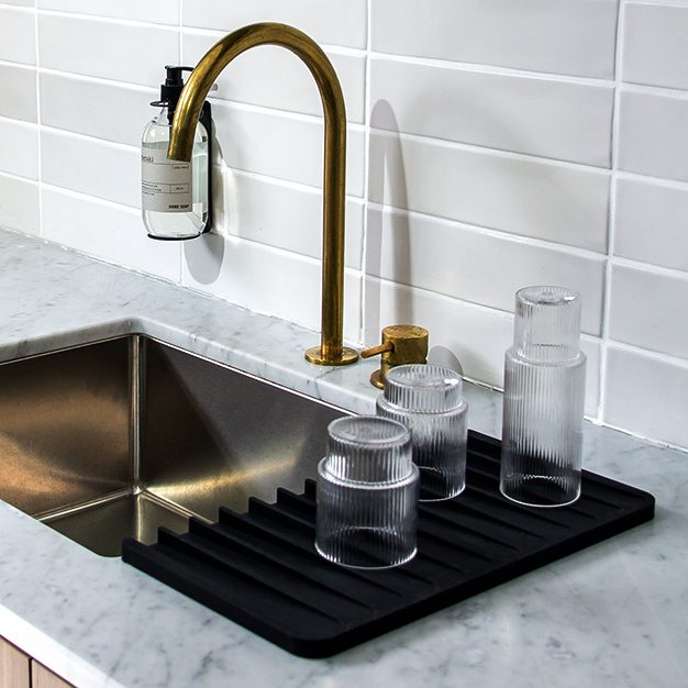 Premium Silicone Drying Mat for Dishes - Non-Slip, Heat Resistant Kitchen Counter Protector - Perfect for Drying Glassware, Utensils & Cookware - Black (12x16 inches)