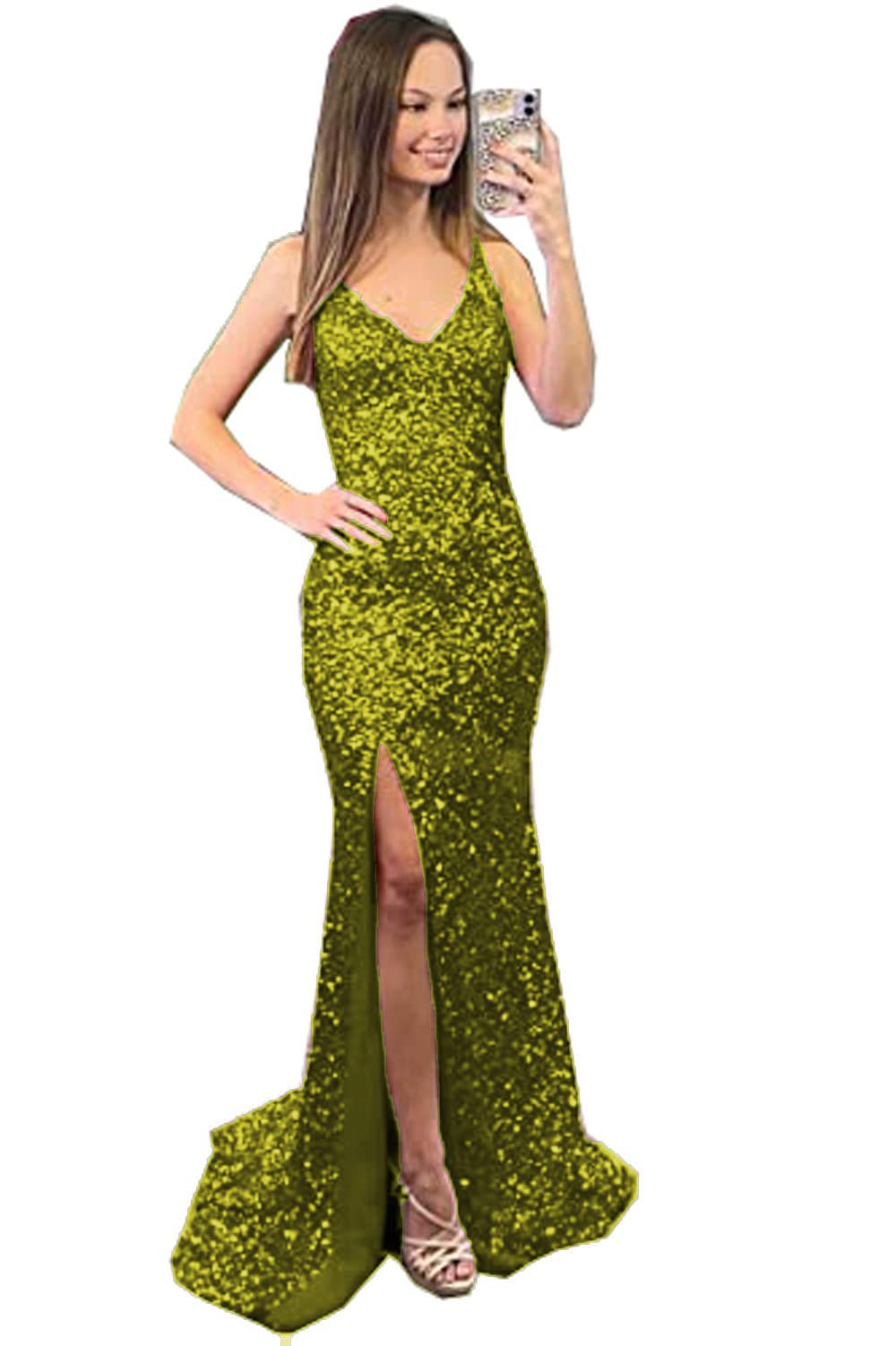 Elegant Sequin Mermaid Prom Dress for Women - Long Formal Evening Gown with Spaghetti Straps | Perfect for Homecoming, Prom Night, Wedding & Special Occasions