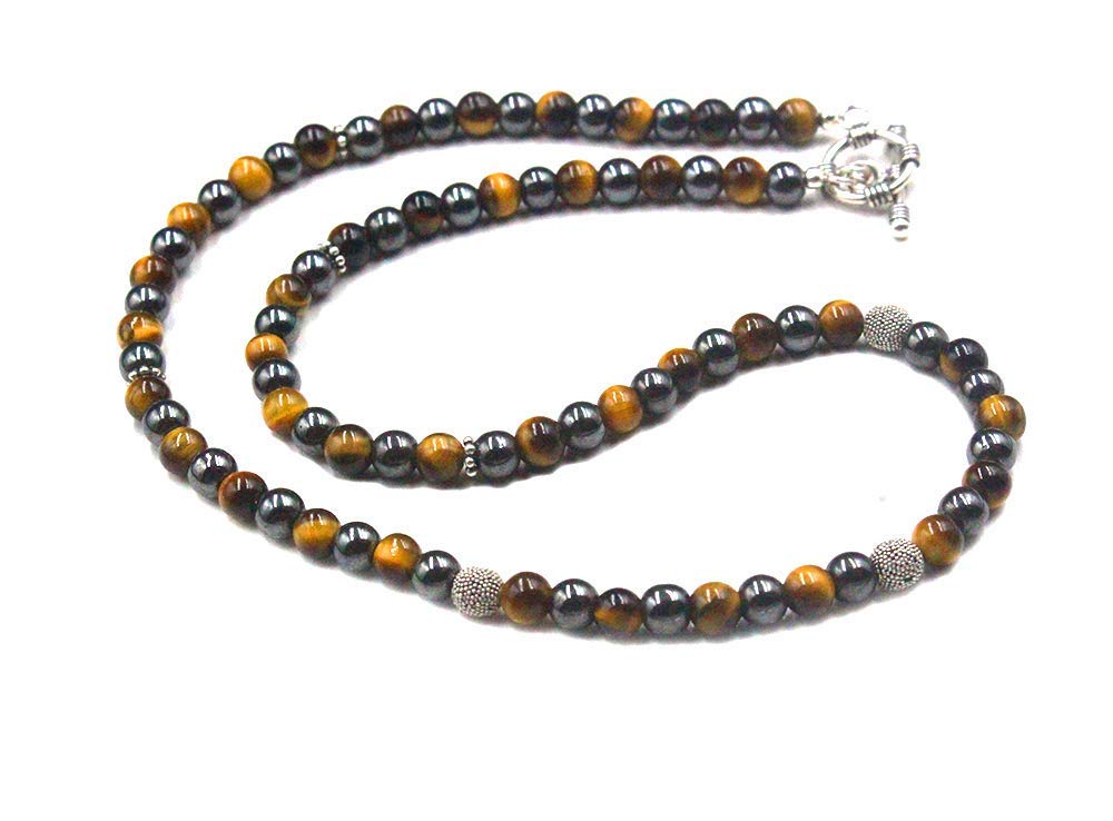 Tiger's Eye and Hematite Beaded Necklace for Men - Premium Healing Stone Jewelry with Natural Gemstones - Perfect for Meditation, Energy Balancing & Spiritual Protection