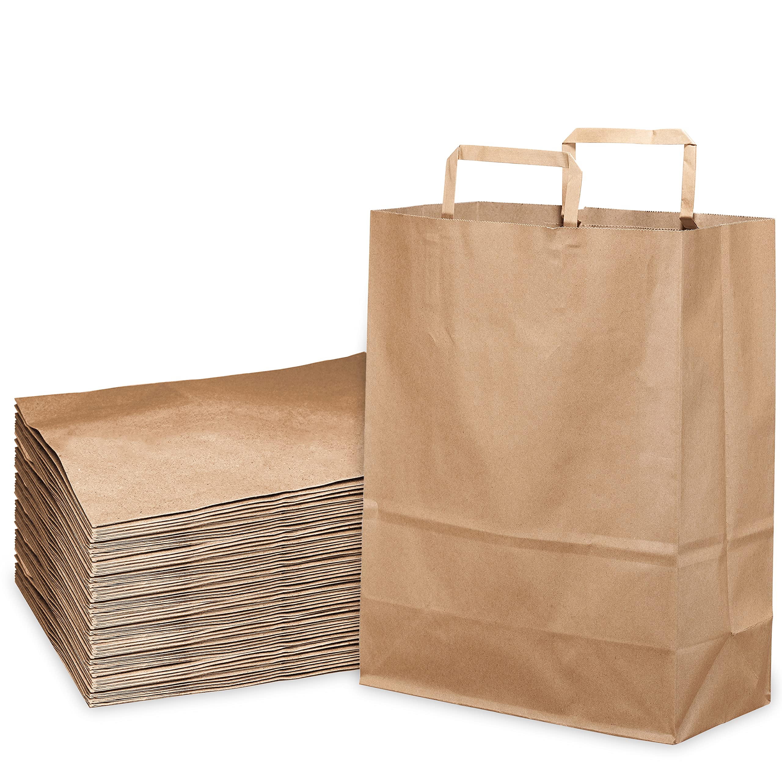 500 Pack Medium Kraft Brown Paper Bags with Handles 10