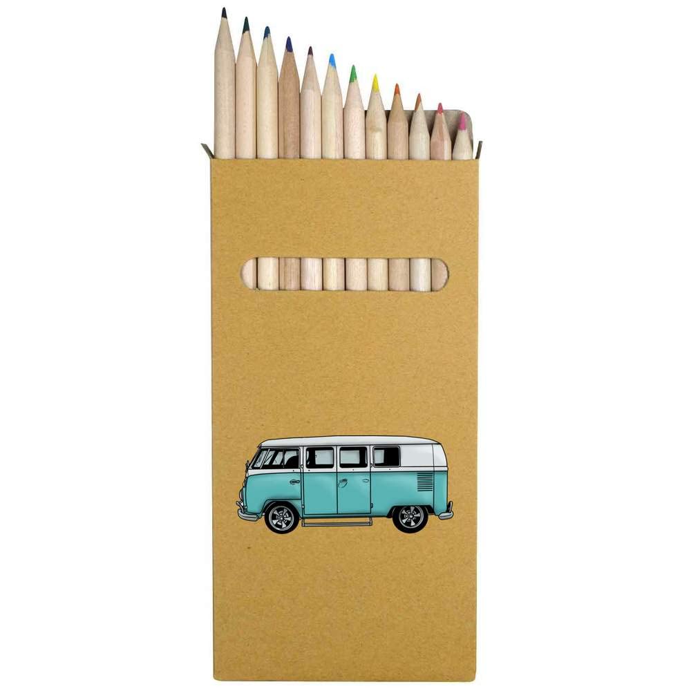 Azeeda 12-Piece Camper Van Themed Colored Pencils Set - 178mm Long Vibrant Art Supplies (PE00041239) - Perfect for Sketching, Adult Coloring Books & School Projects