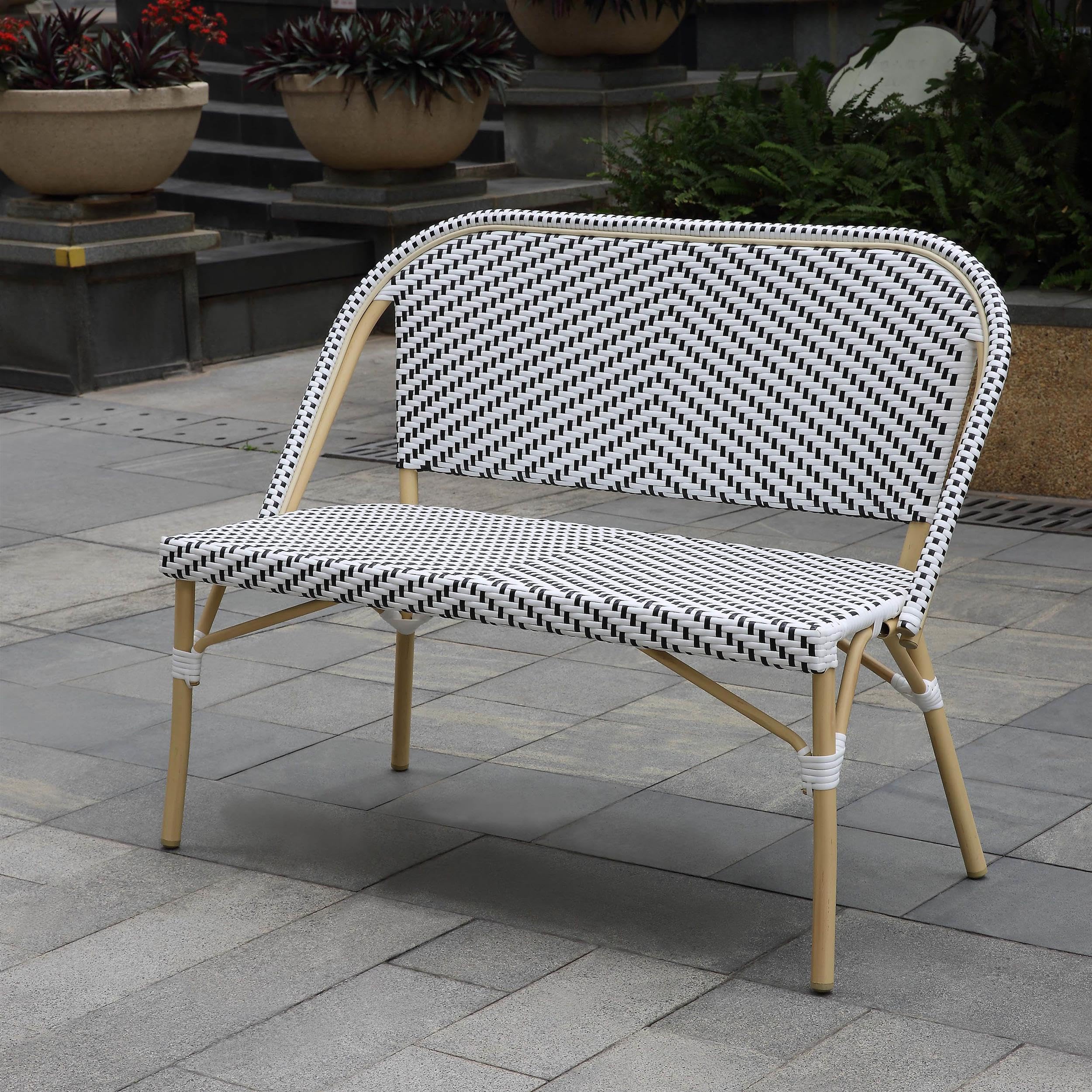 Devey Modern Aluminum Patio Loveseat Bench in Black - Outdoor Furniture for Garden, Poolside & Patio - Weather-Resistant Loveseat by Furniture of America