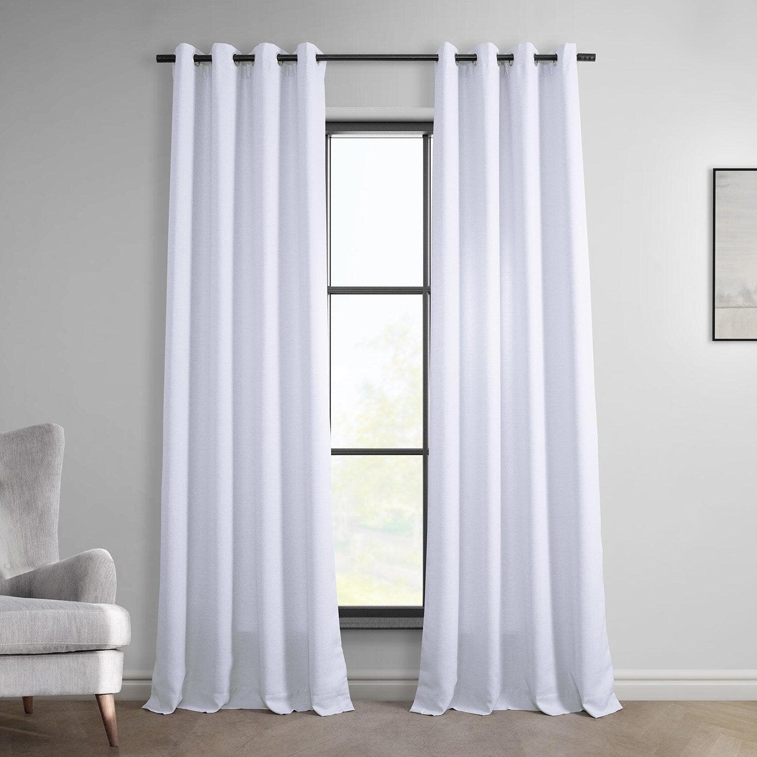Dove White Grommet Italian Faux Linen Blackout Curtains for Bedroom - Light Blocking Thermal Insulated Window Drapes for Living Room & Nursery