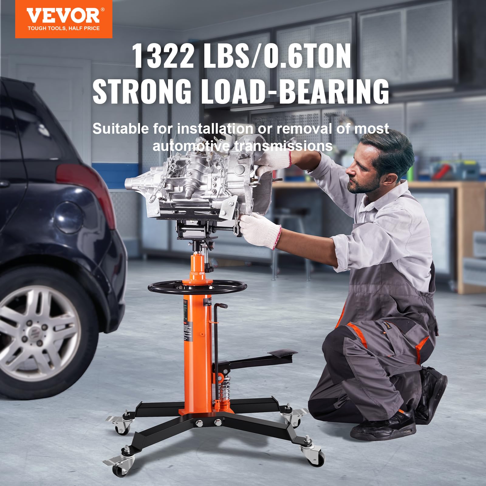 VEVOR 1322 lbs Hydraulic Transmission Jack - 3/5 Ton Capacity, 34.3