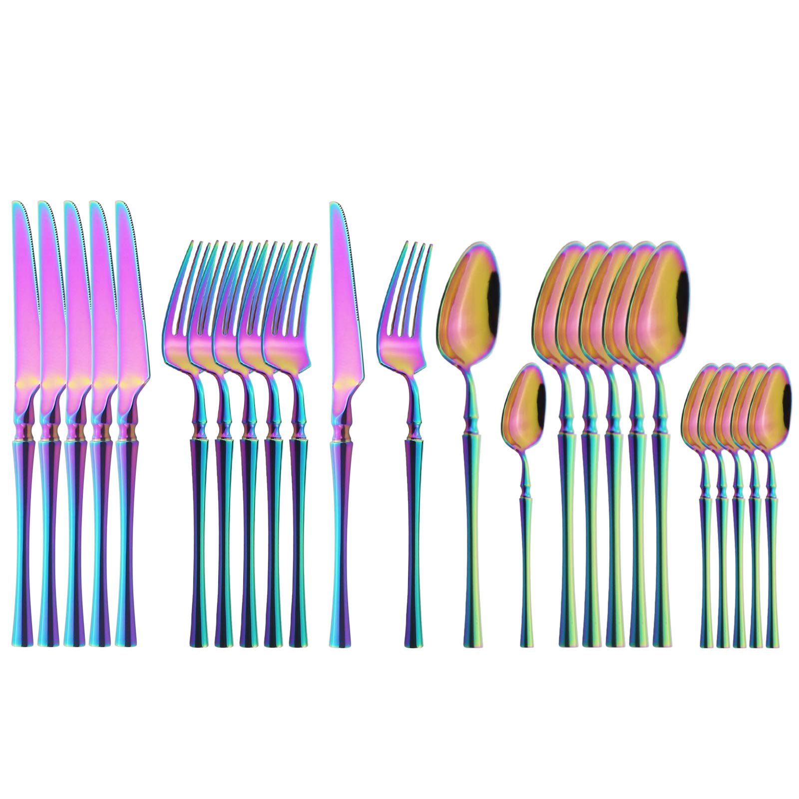 24-Piece Stainless Steel Silverware Set - Mirror Polished Iridescent Flatware Cutlery Set for 6 (Knives, Forks, Spoons) - Modern Design with Smooth Edges - Rainbow Finish - Perfect for Dinner Parties, Restaurants & Home Dining