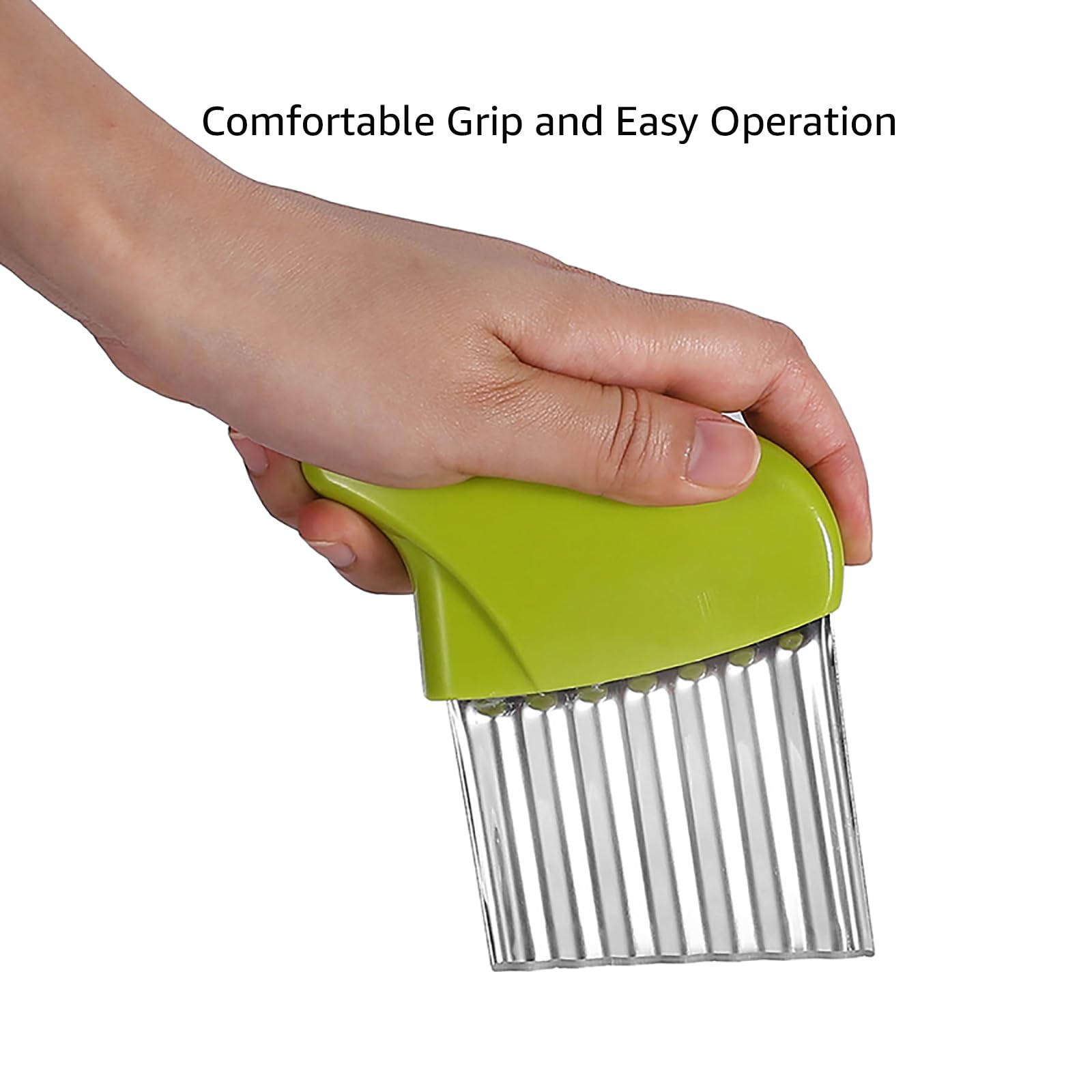 Stainless Steel Crinkle Cutter - Wavy Vegetable Chopper for Potatoes, Carrots, Lettuce | 2-Piece Set (Green & Blue) | Perfect for Making Waffle Fries, Salad Garnish & Meal Prep
