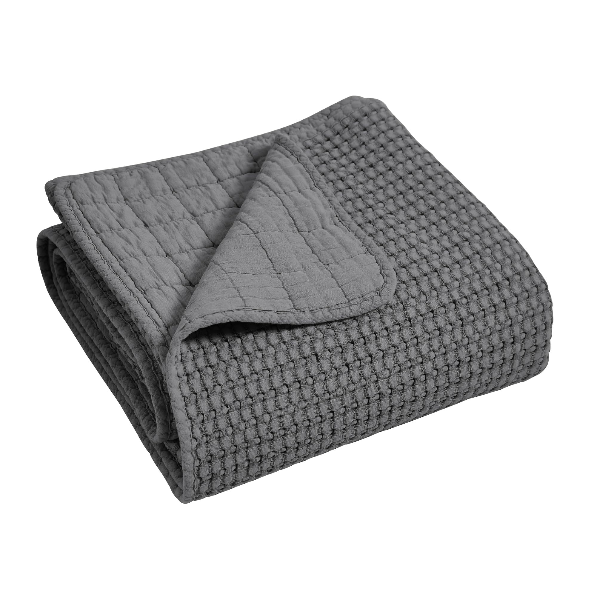Levtex Home Mills Waffle Throw Blanket - 50x60 Inches Soft Cotton Waffle Weave - Charcoal Grey Cozy Throw for Sofa, Bed & Couch - Perfect for Living Room, Bedroom & Home Decor