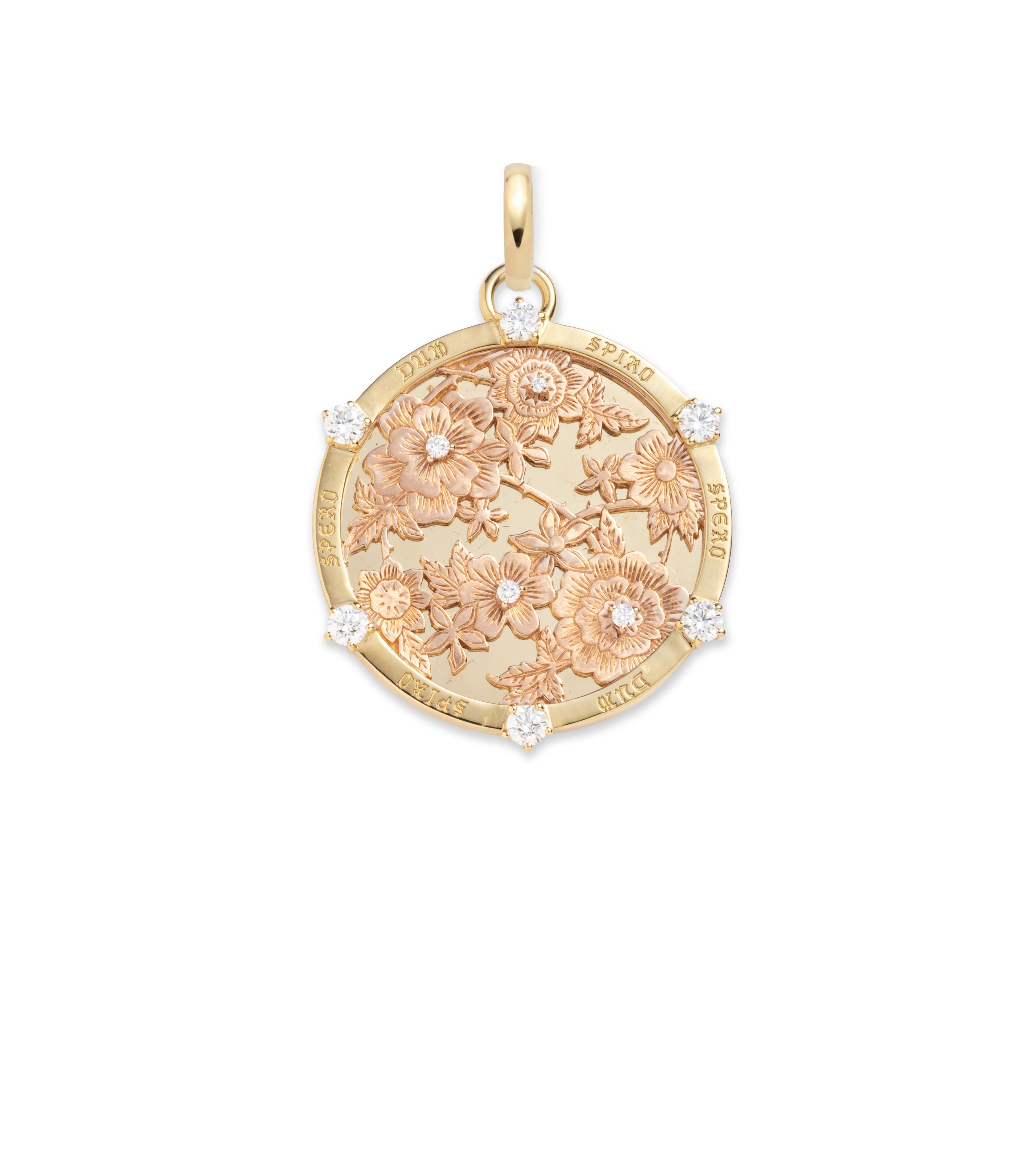 Floral Screen Resilience Large Medallion Necklace in Mixed Rose Gold with Diamonds & Annex Link - Elegant Jewelry for Weddings, Parties & Special Occasions