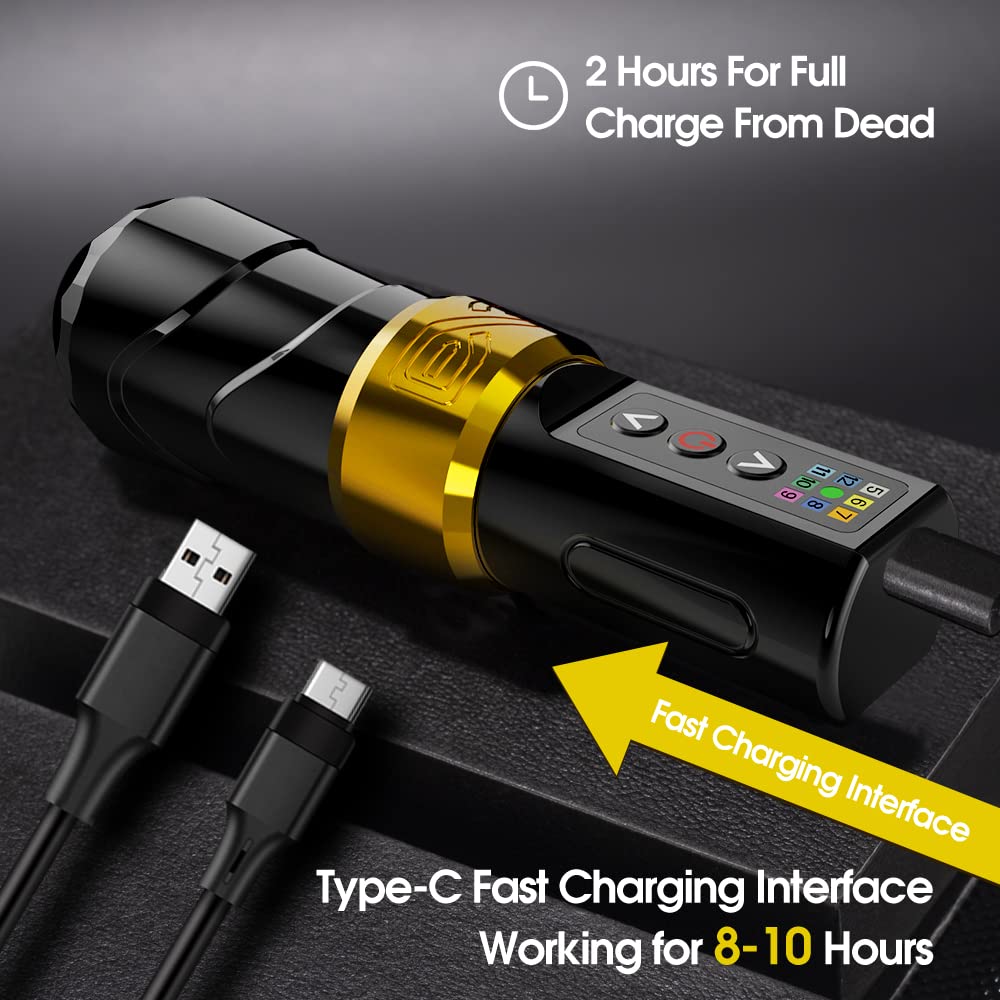 Professional Wireless Tattoo Machine Pen - Rotary Cartridge Tattoo Gun with 2400mAh Battery & Coreless Motor - Gold Tattoo Equipment Kit for Artists & Beginners - Perfect for Home Studios & Professional Tattoo Shops