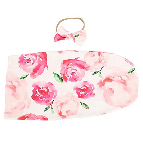Baby Sleeping Bag for Newborns - Soft Cotton Blend Swaddle Wrap with Headband to Keep Warm (18.7×10.5 inch) - Pink Rose | Perfect for Nursery, Travel & Safe Sleep