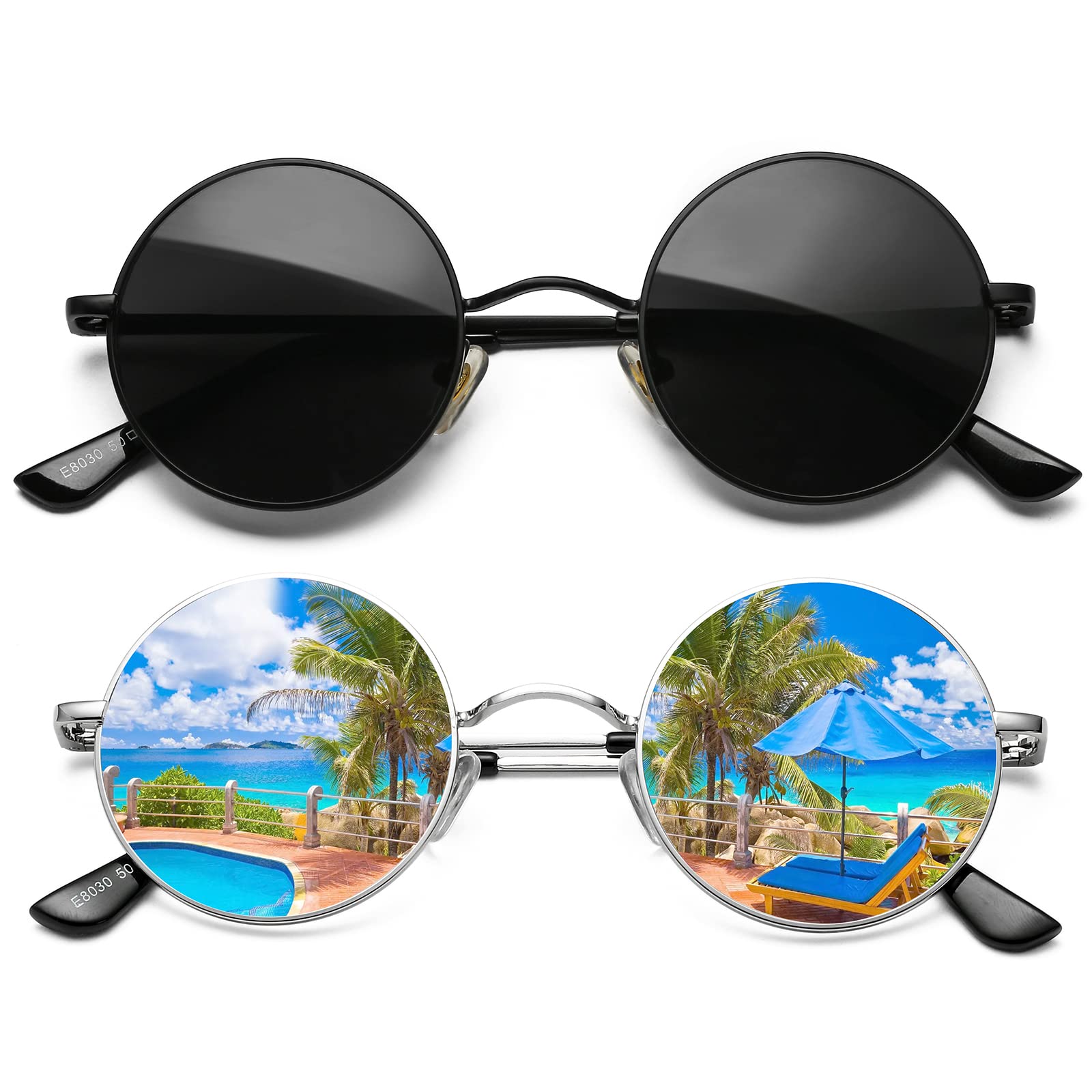AIEYEZO Round Polarized Sunglasses for Women & Men - Vintage Circle Lennon Style Sunnies - UV Protection for Outdoor, Driving, and Fashion Use