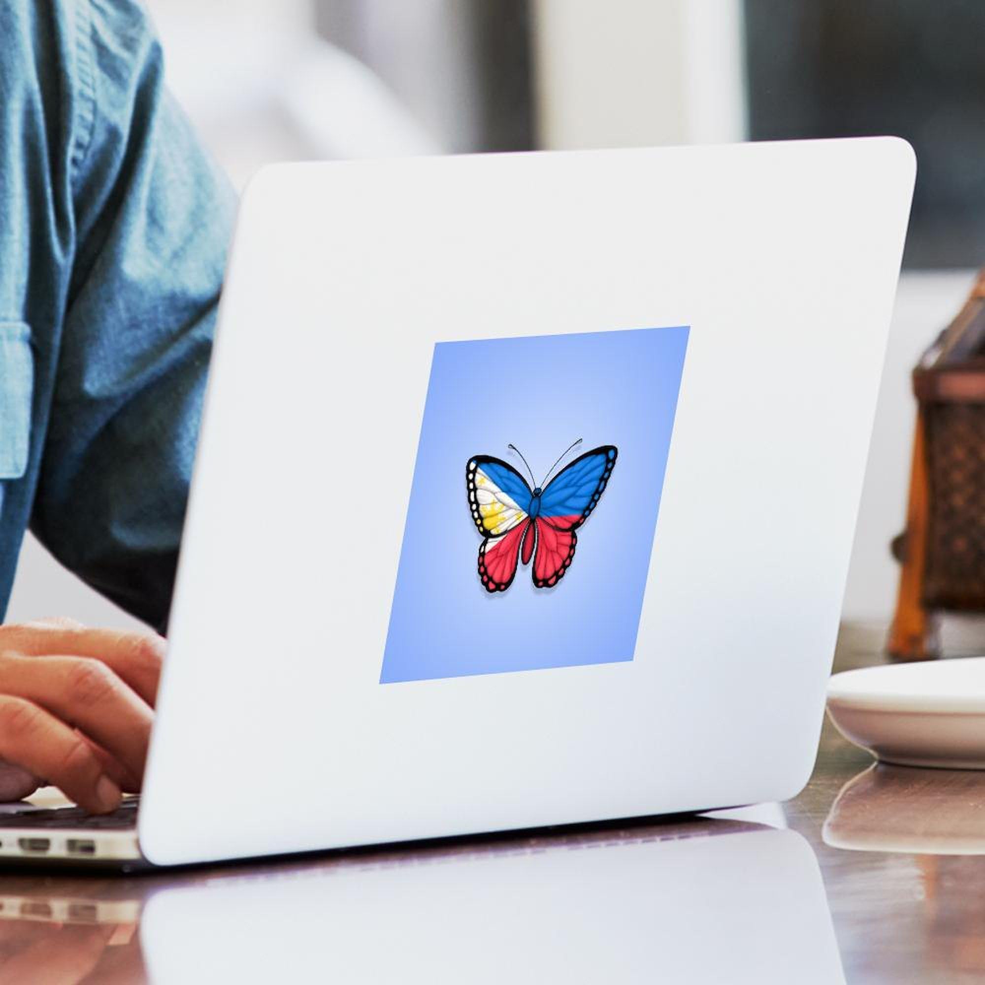 Filipino Flag Butterfly on Blue Square Bumper Sticker - Waterproof Vinyl Car Decal for Windows, Laptops & Travel Luggage - Show Your Filipino Pride Anywhere