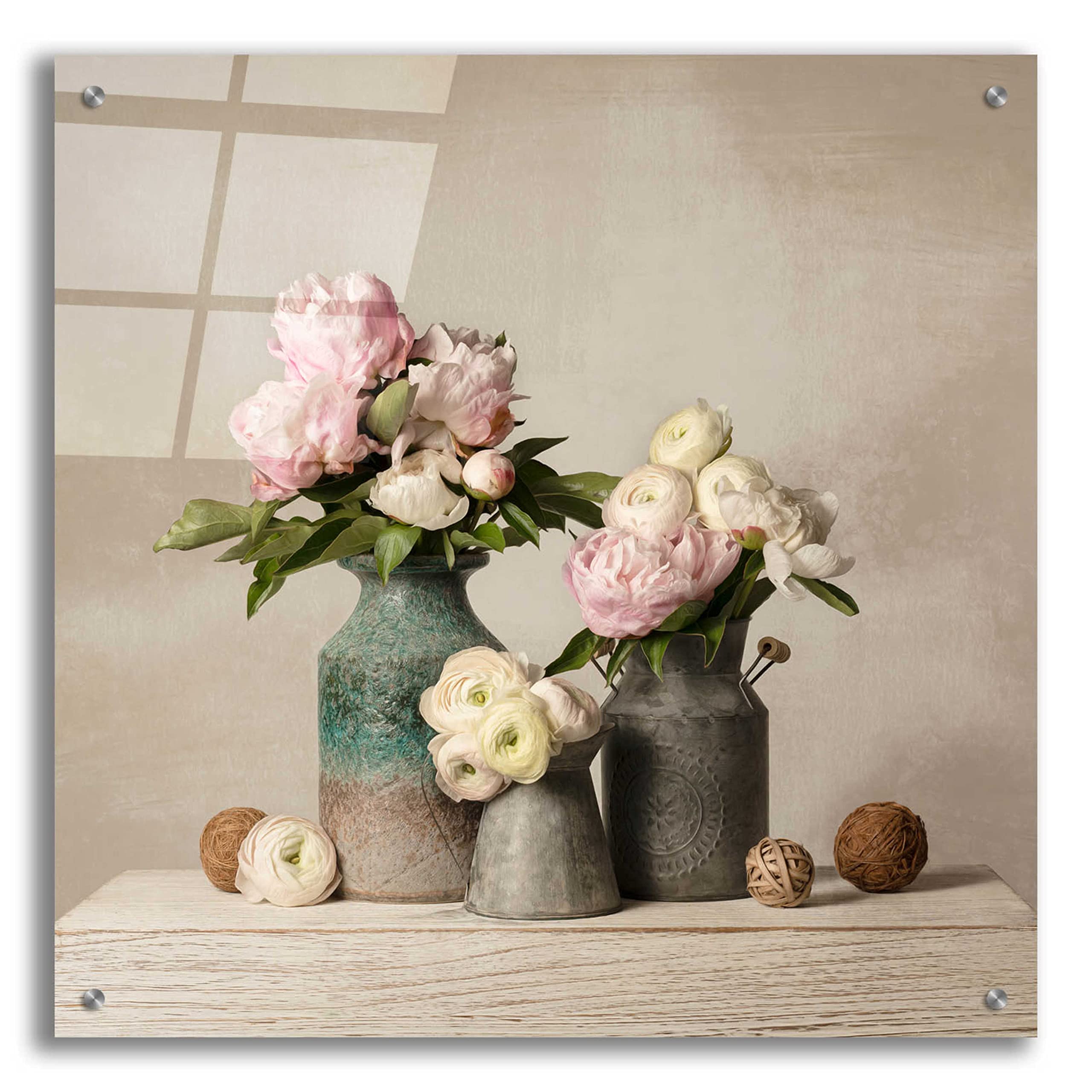 Three Spring Blooms Acrylic Glass Wall Art by Leah McLean - 24x24 Inches Modern Home Decor for Living Room, Bedroom & Office - Vibrant Floral Painting for Wall Display