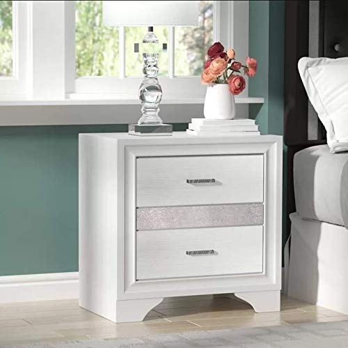 Elegant White Nightstand with 3 Drawers - Modern Wooden Bedside Table with Antique Handles for Bedroom, Living Room & Dorm - Fully Assembled Small End Table | Perfect for Storage, Reading Nook & Home Decor