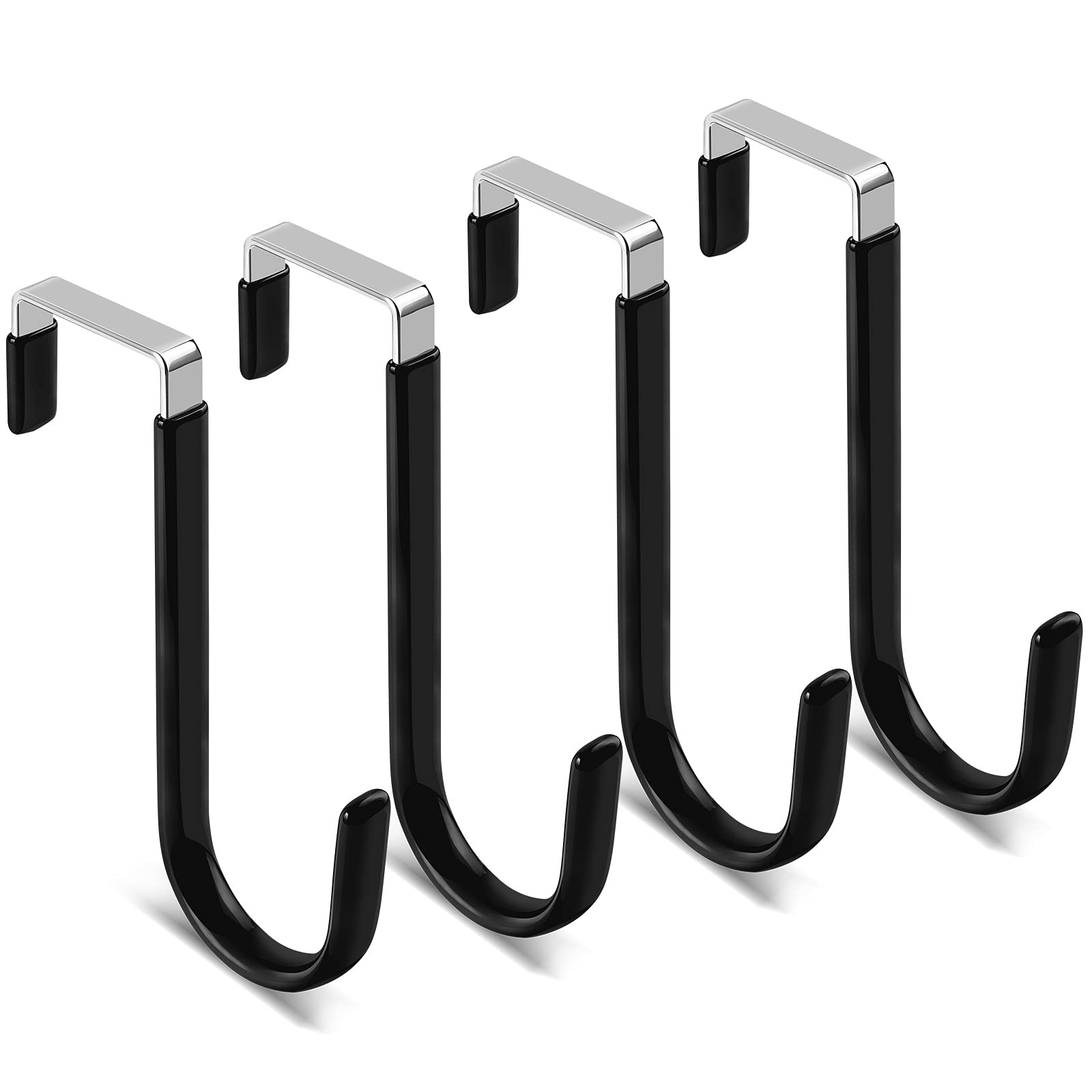 FLOWRALiKI Over The Door Hooks - 4 Pack Heavy Duty Hanging Hooks for Clothes, Towels, Coats, Robes & Accessories - Space Saving Organizer for Bedroom, Bathroom & Closet (White)