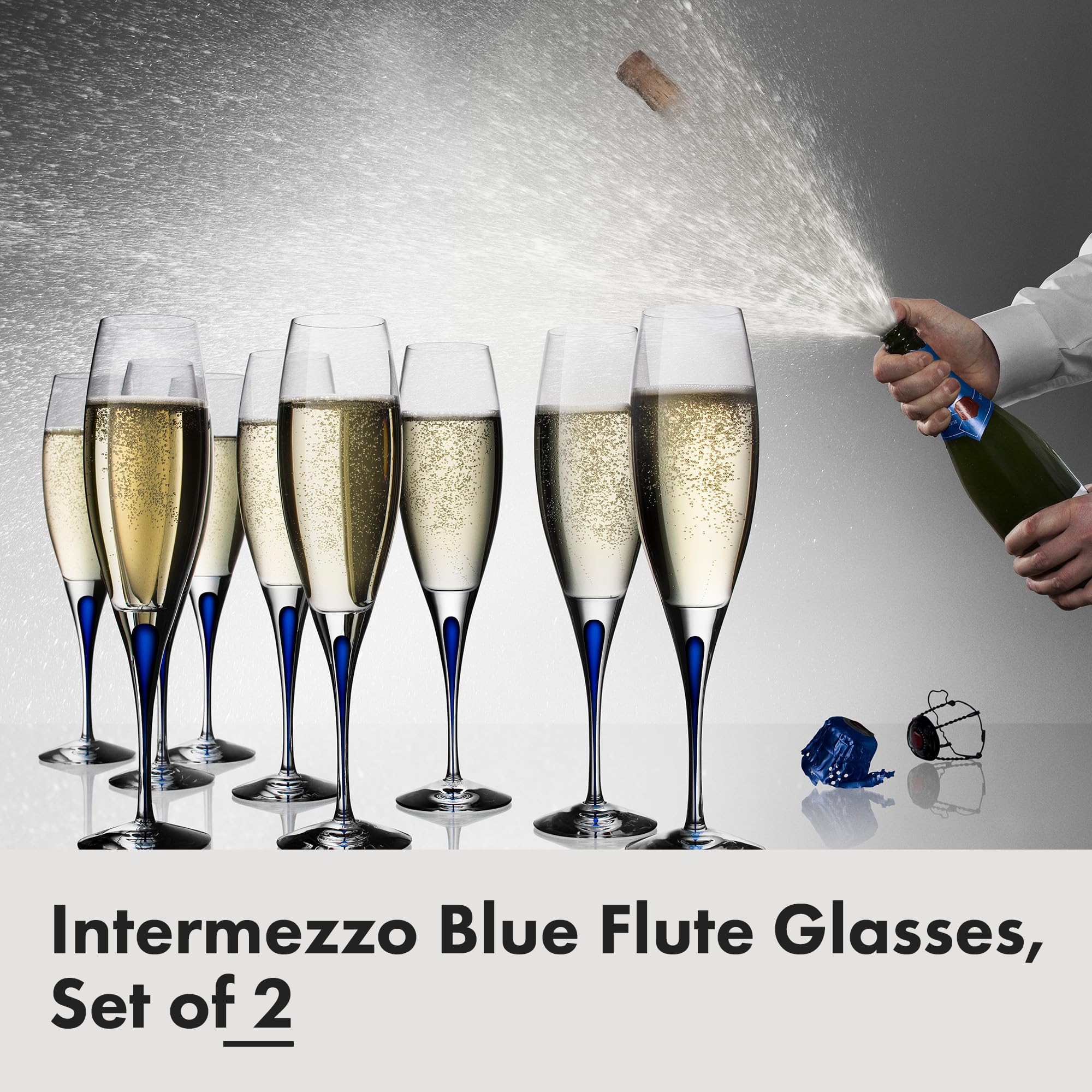 Orrefors Intermezzo 7 Oz. Crystal Champagne Flutes Set of 2 - Blue Drop Stemmed Glassware for Sparkling Wine, Mimosa & Cocktails | Elegant Dining & Party Drinkware | Dishwasher Safe for Easy Cleaning | Perfect for Weddings, Anniversaries & Celebrations