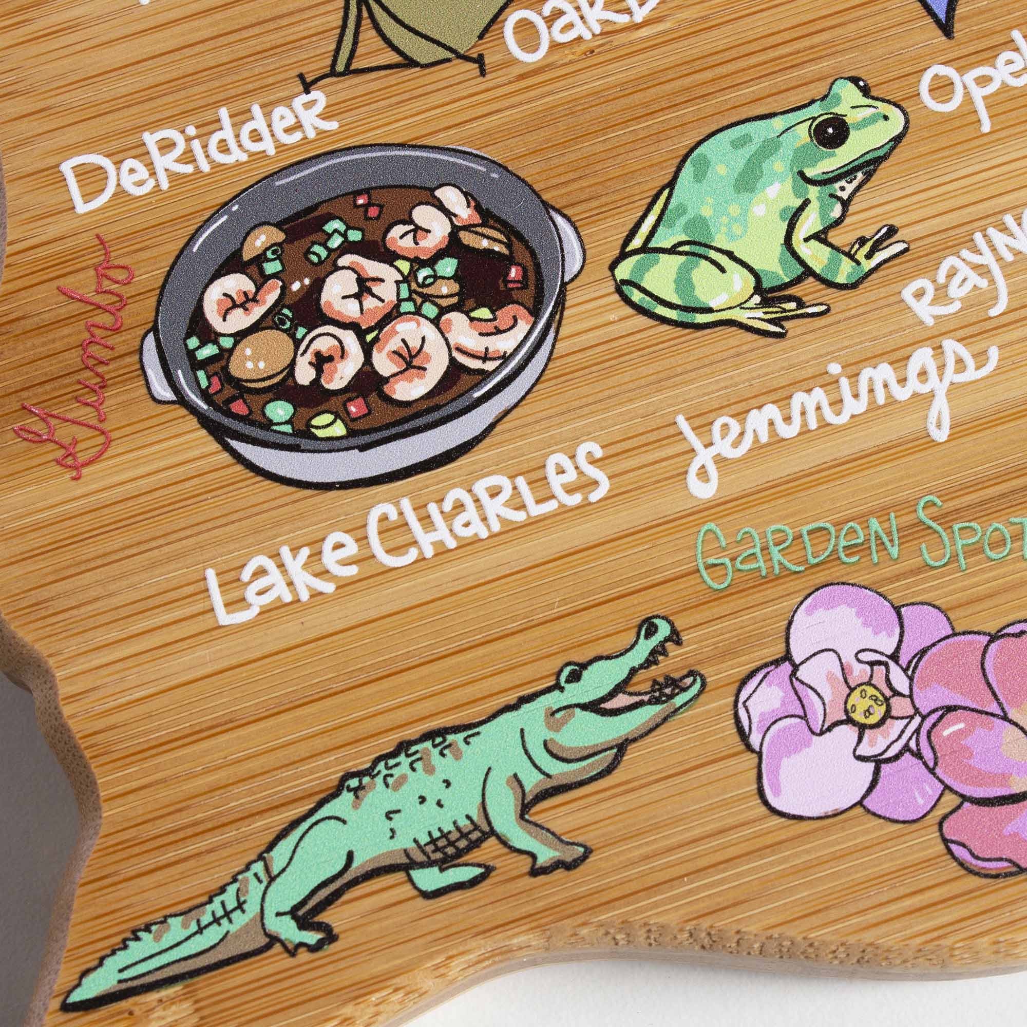 Louisiana Themed Wooden Cutting Board with Fish Kiss™ Artwork - Durable Kitchen Chopping Board for Meat, Vegetables & Fruits - Perfect for Home Cooking, BBQ & Gift Giving