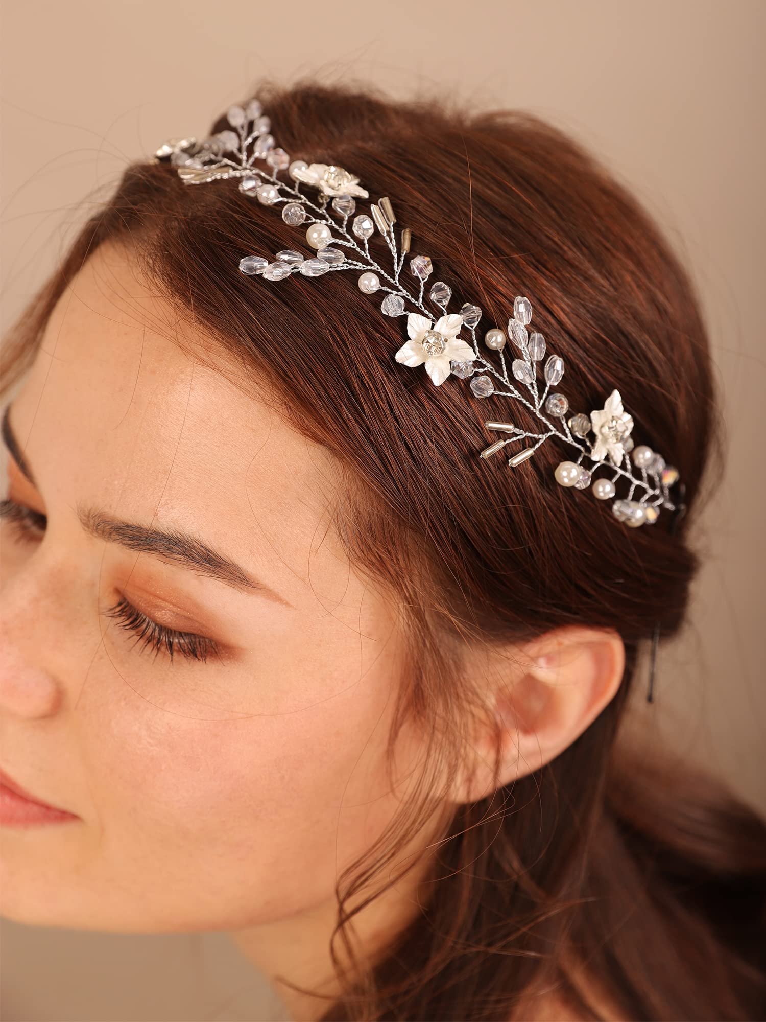 Kercisbeauty Silver Floral Headband for Women & Girls - Handmade Bohemian Wedding Hair Vine Accessory | Perfect for Bridal, Prom, Party & Special Occasions