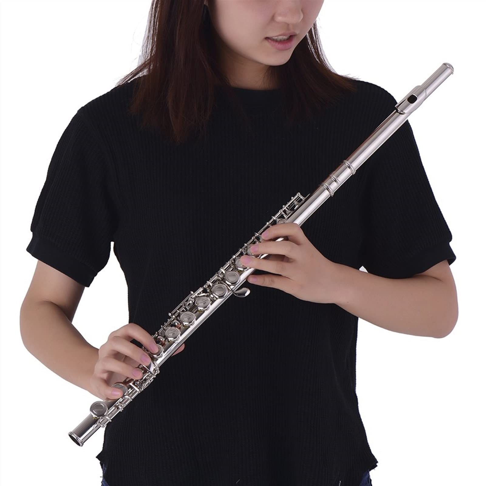 16-Hole Cupronickel Silver Plated Flute with Cleaning Kit - Professional Woodwind Instrument for Beginners & Musicians - Perfect for Band Practice, Performances & Music Lessons