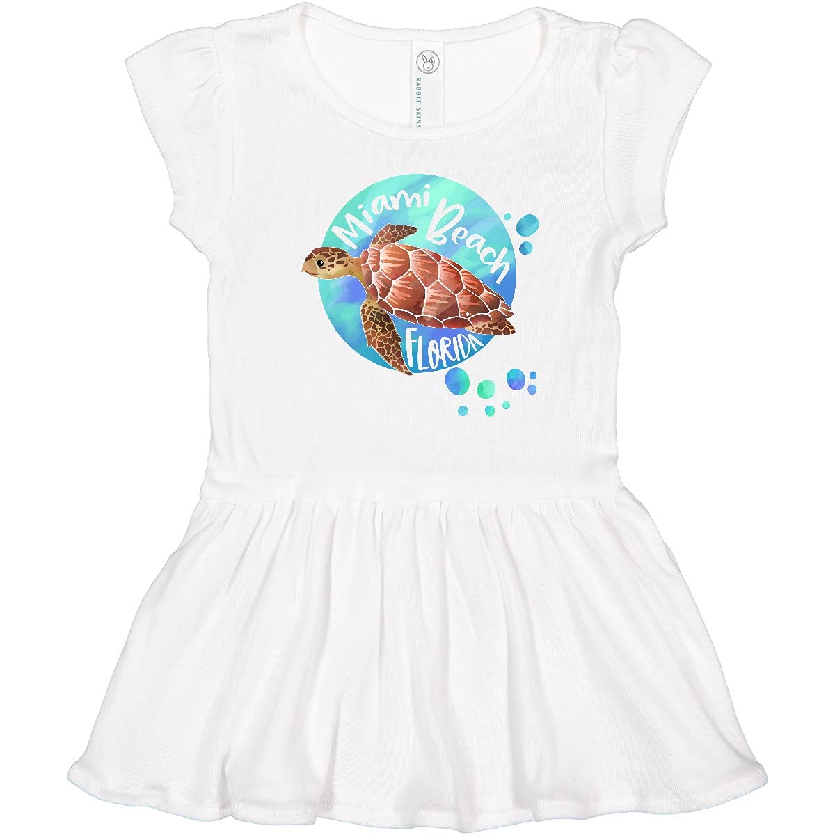 Inktastic Miami Beach Florida Swimming Sea Turtle with Bubbles Toddler Dress - Cute Summer Outfit for Beach Vacation & Pool Party