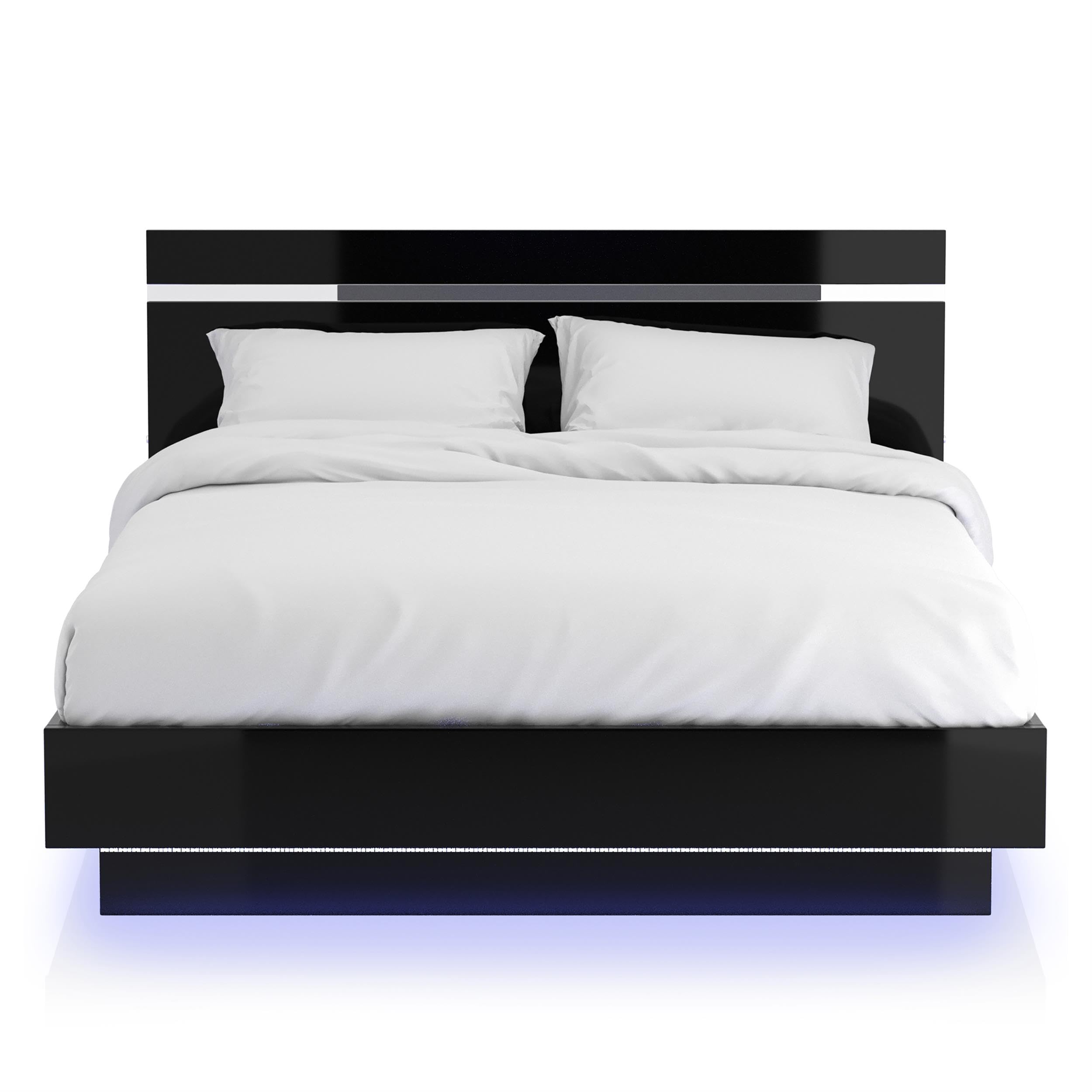 Furniture of America Malva Solid Wood Queen Bed with LED Lights - Modern Black Wooden Bed Frame for Bedroom, Home Decor & Nighttime Ambience