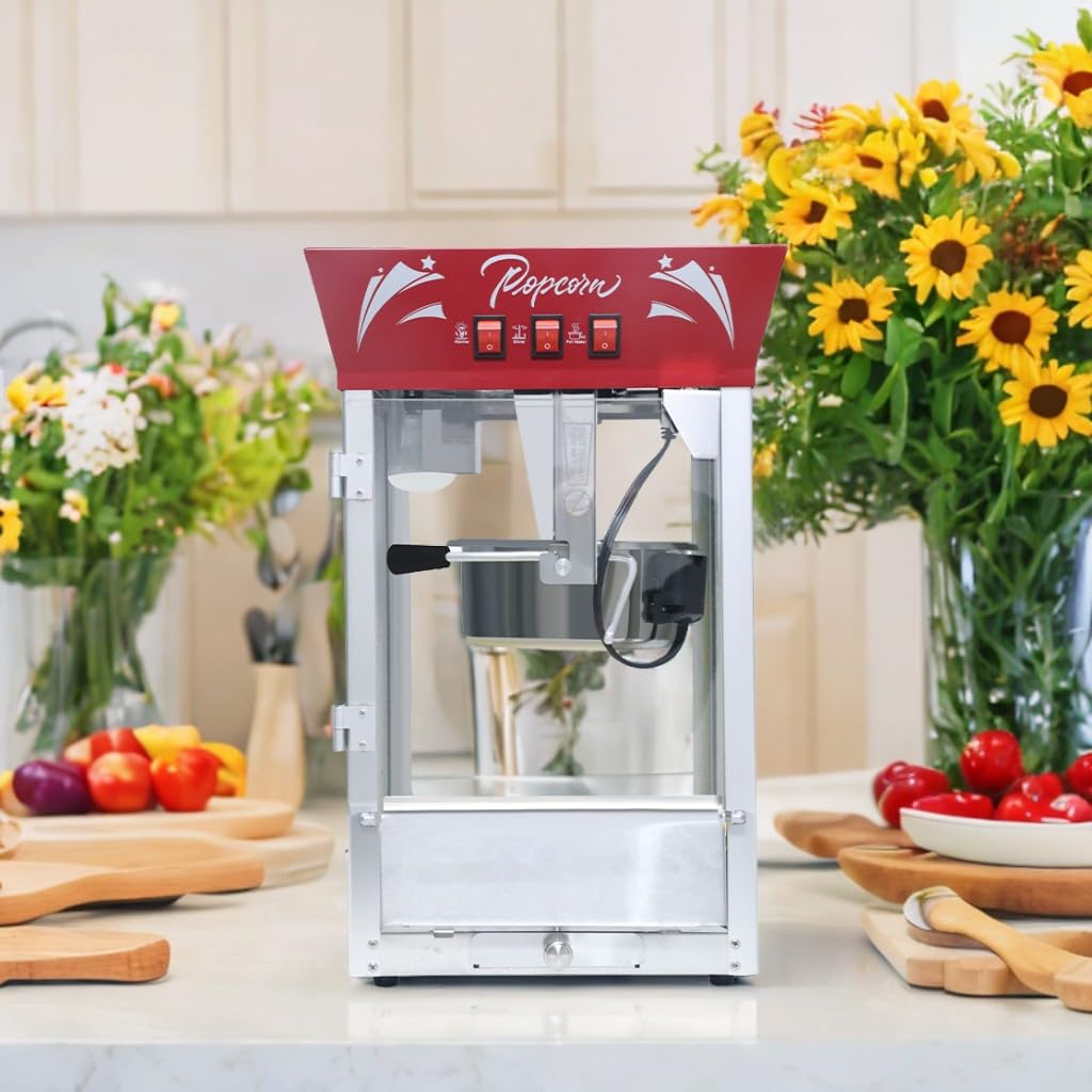 Commercial Popcorn Maker Machine - 12oz Stainless Steel Kettle with Tempered Glass, 850W Countertop Popcorn Popper with Warming Deck - Perfect for Movie Nights, Parties, Theaters, and Home Entertainment