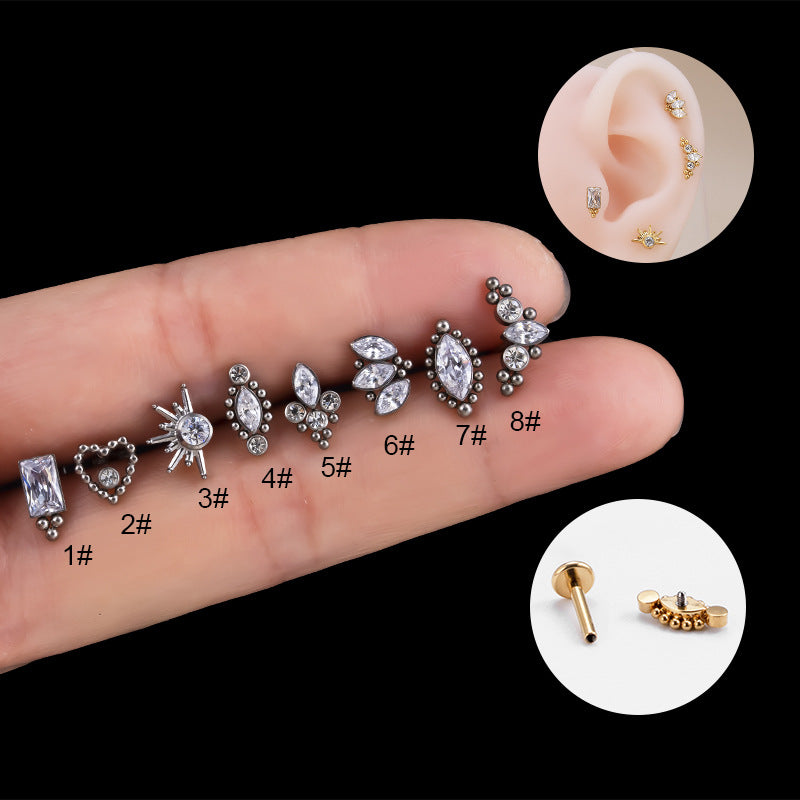 16G Stainless Steel Crown Heart Threaded Flat Back Labret Piercing Jewelry | HSPJ527 | Perfect for Cartilage, Lip, Nose & Ear Piercings