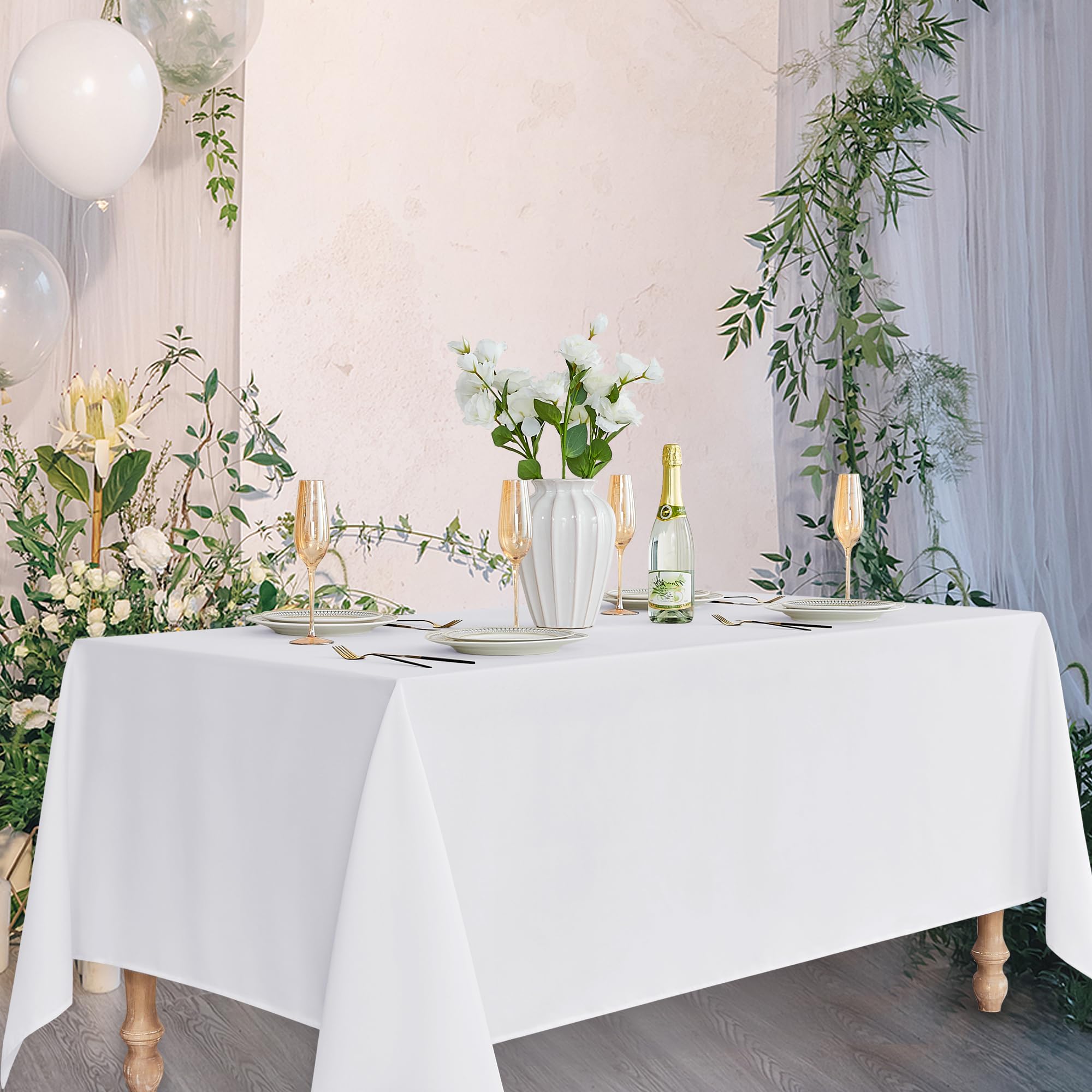 Premium White Tablecloths for Rectangle Tables - 6 Pack (70