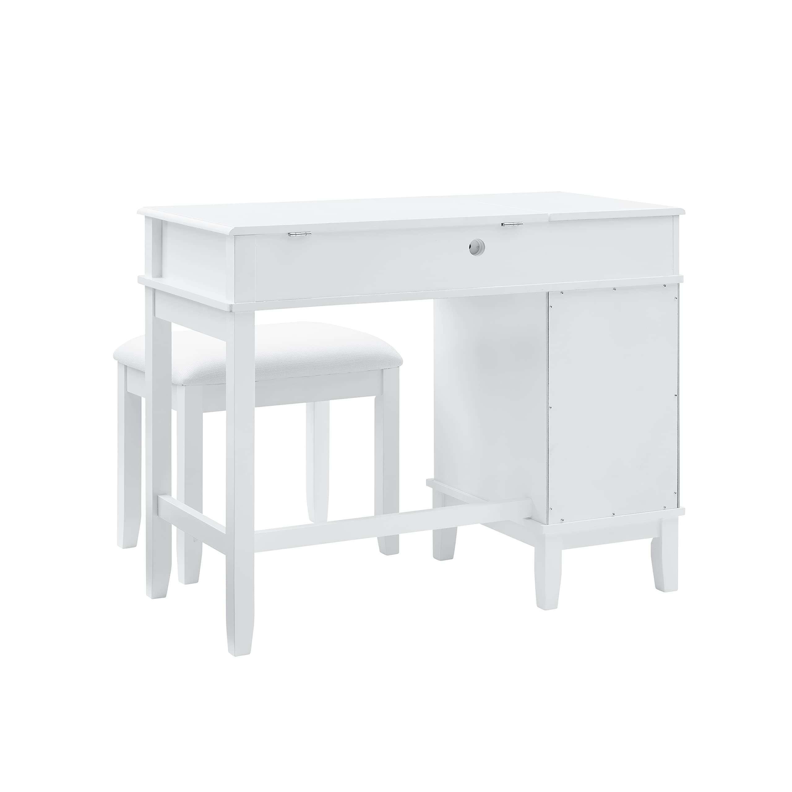 Linon White Vanity Set with Mirror & Stool - Elegant Dressing Table for Bedroom, Bathroom & Makeup Area