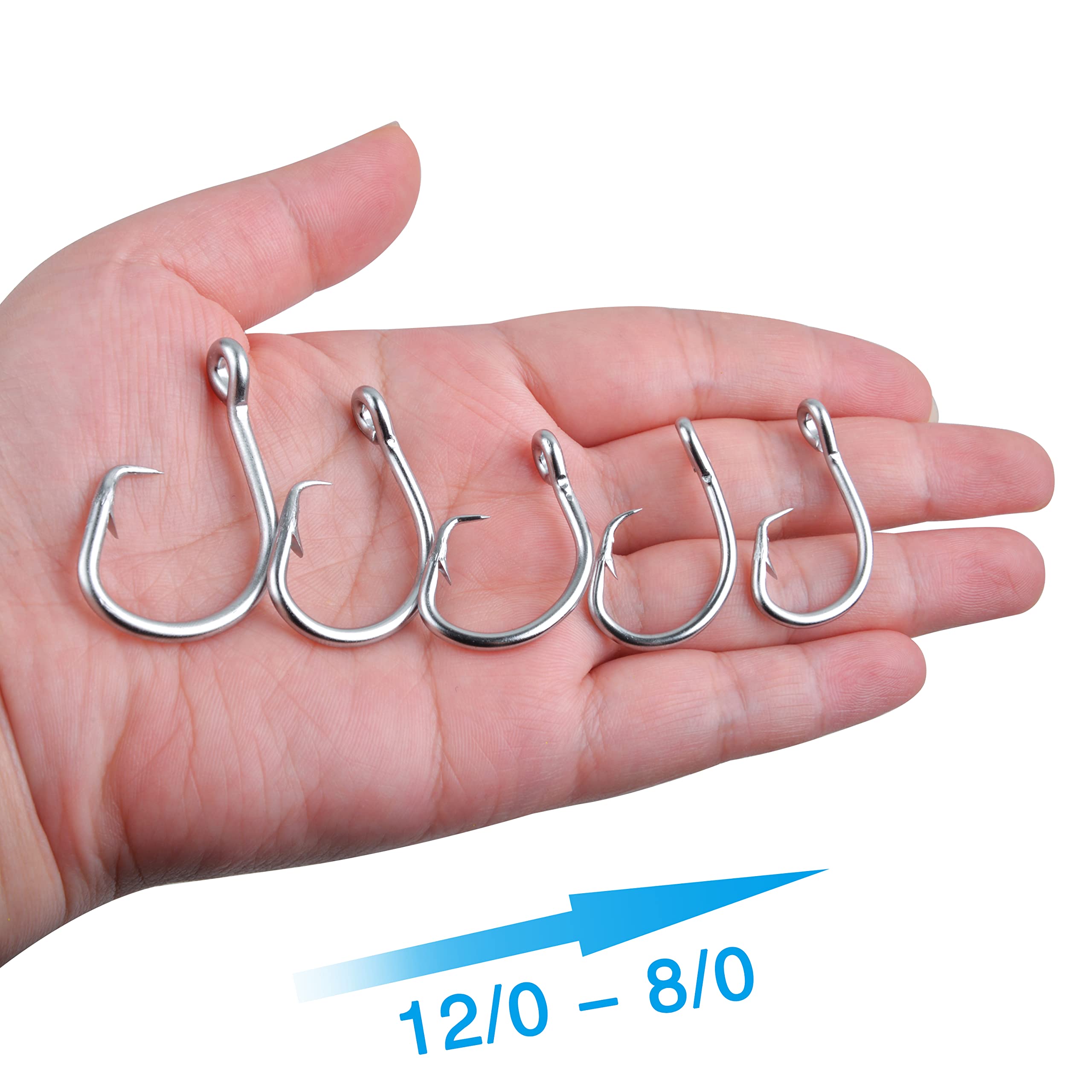 Premium Stainless Steel Tuna Circle Hooks - 2X Strong Short Shank Big Game Fishing Hooks for Catfish, Bass, Saltwater Fishing (Size 8/0-18/0) - Ideal for Offshore, Deep Sea & Freshwater Angling
