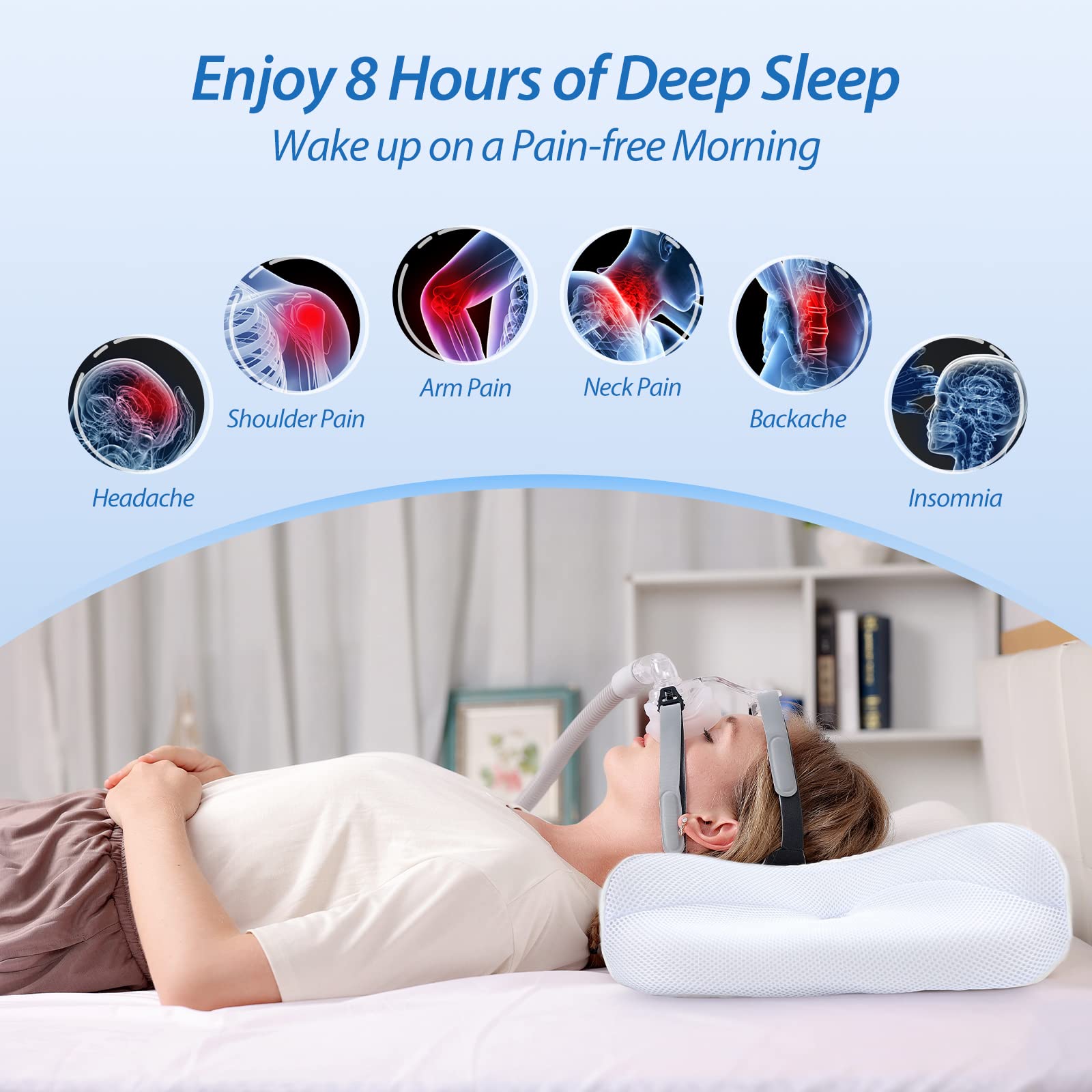 HOMCA CPAP Pillow for Side Sleepers - Reduces Air Leaks & Neck Pain - Perfect for CPAP Mask Users