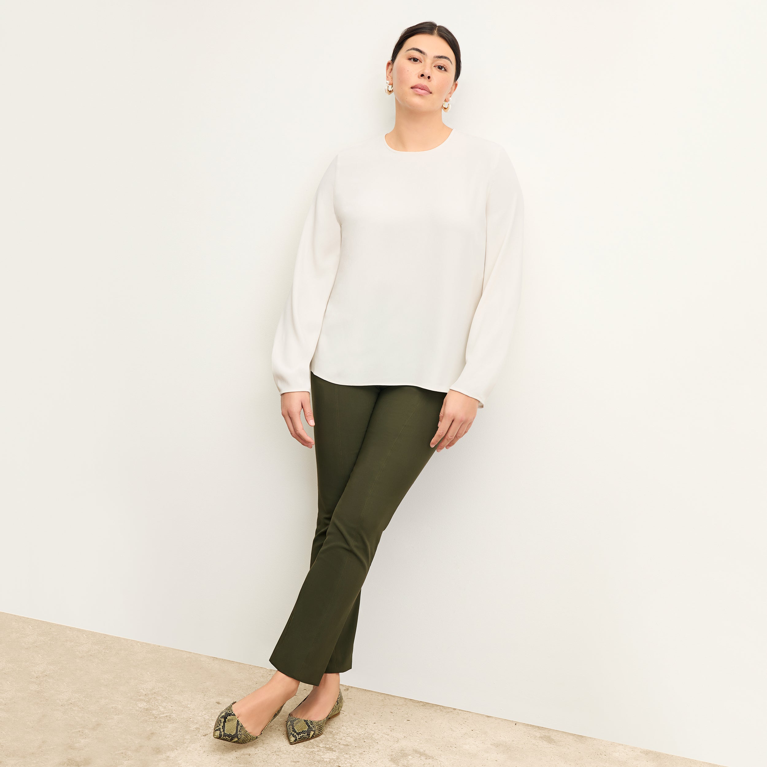 Foster Cigarette Pants for Women - PowerStretch High Waist Slim Fit Trousers in Dark Olive | Perfect for Work, Travel & Outdoor Activities