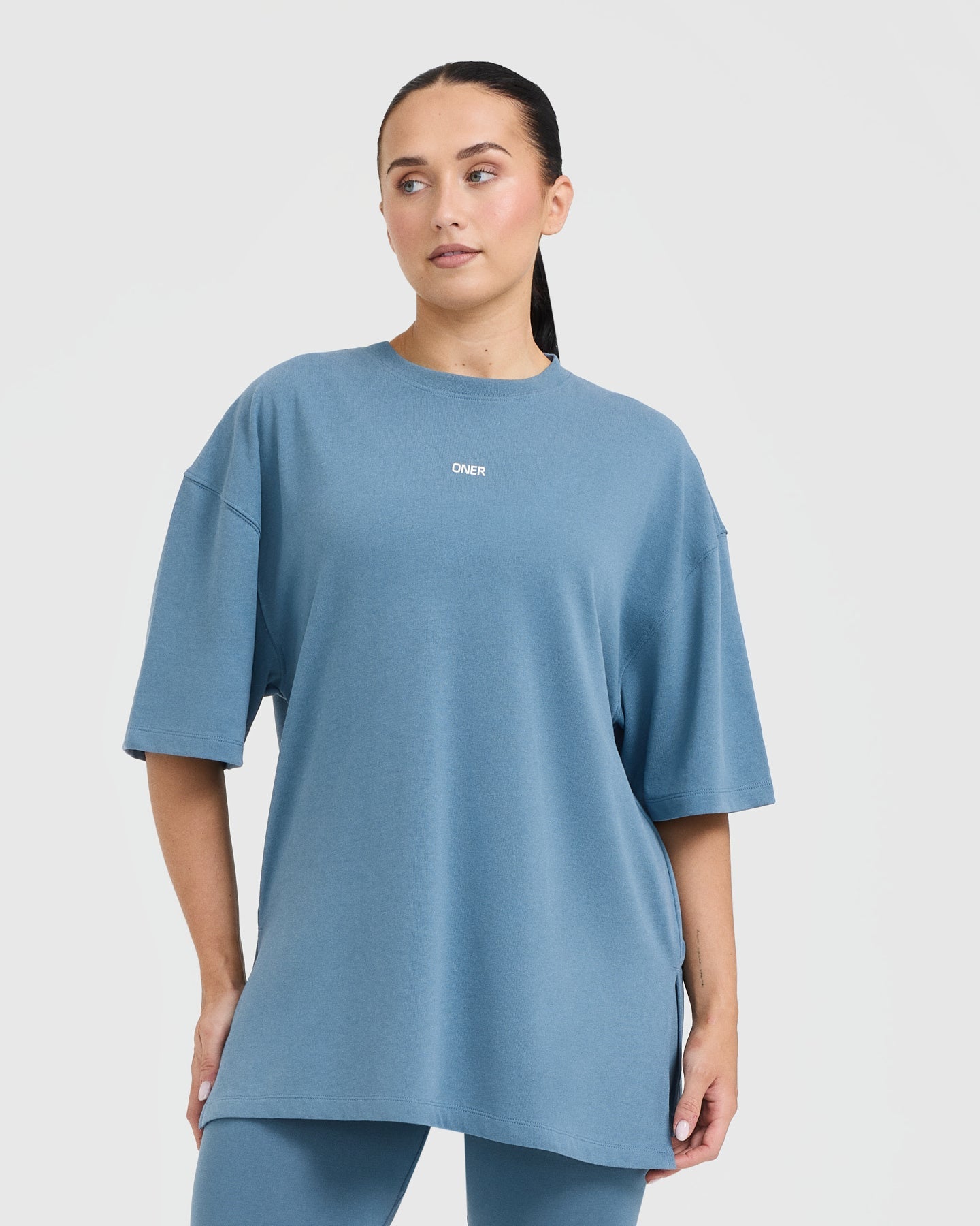 Classic Oner Graphic Longline T-Shirt for Men | Trendy Moonstone Blue Cotton Tee | Perfect for Casual Wear, Street Style & Everyday Outfits