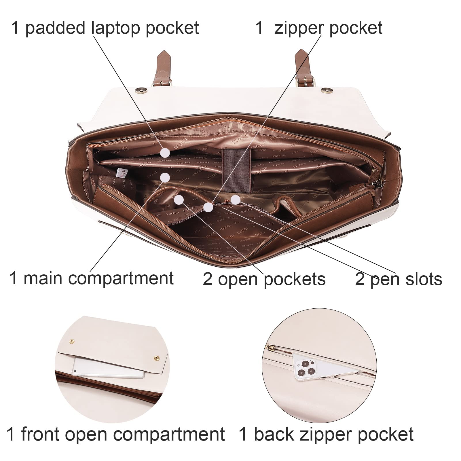 CLUCI Genuine Leather Briefcase for Women - 15.6 Inch Laptop Bag Professional Business Tote Work Handbag - Perfect for Office, Meetings & Business Travel